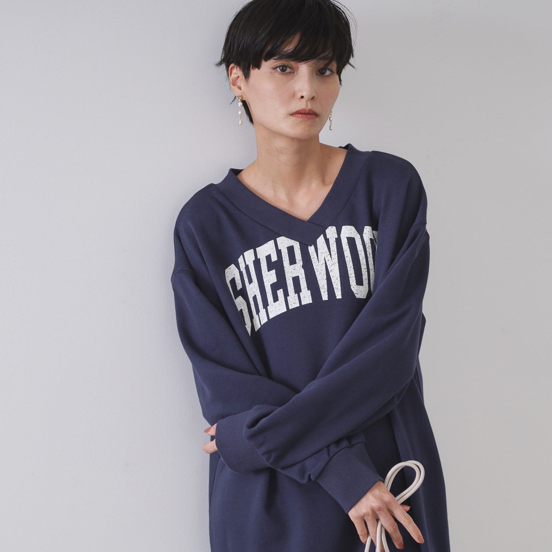 OPAQUE.CLIP「ロゴプリント裏毛ワンピース【洗濯機OK】」|ワンピース|