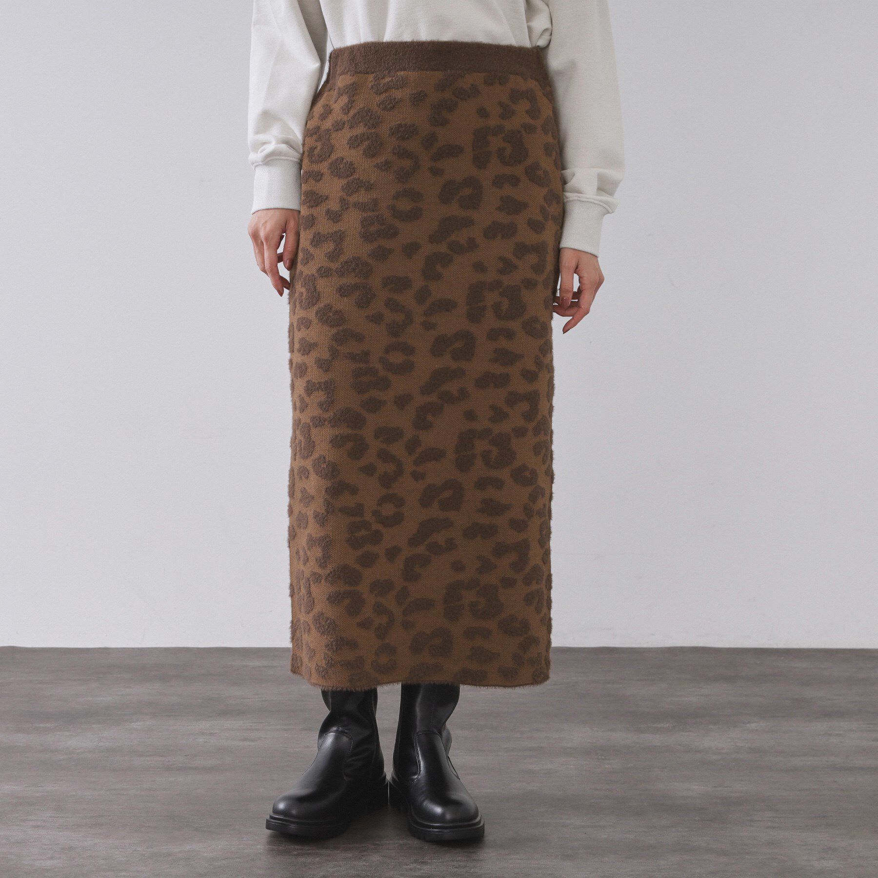 OPAQUE.CLIP「レオパードジャカードニットスカート【洗濯機OK】」|スカート|
