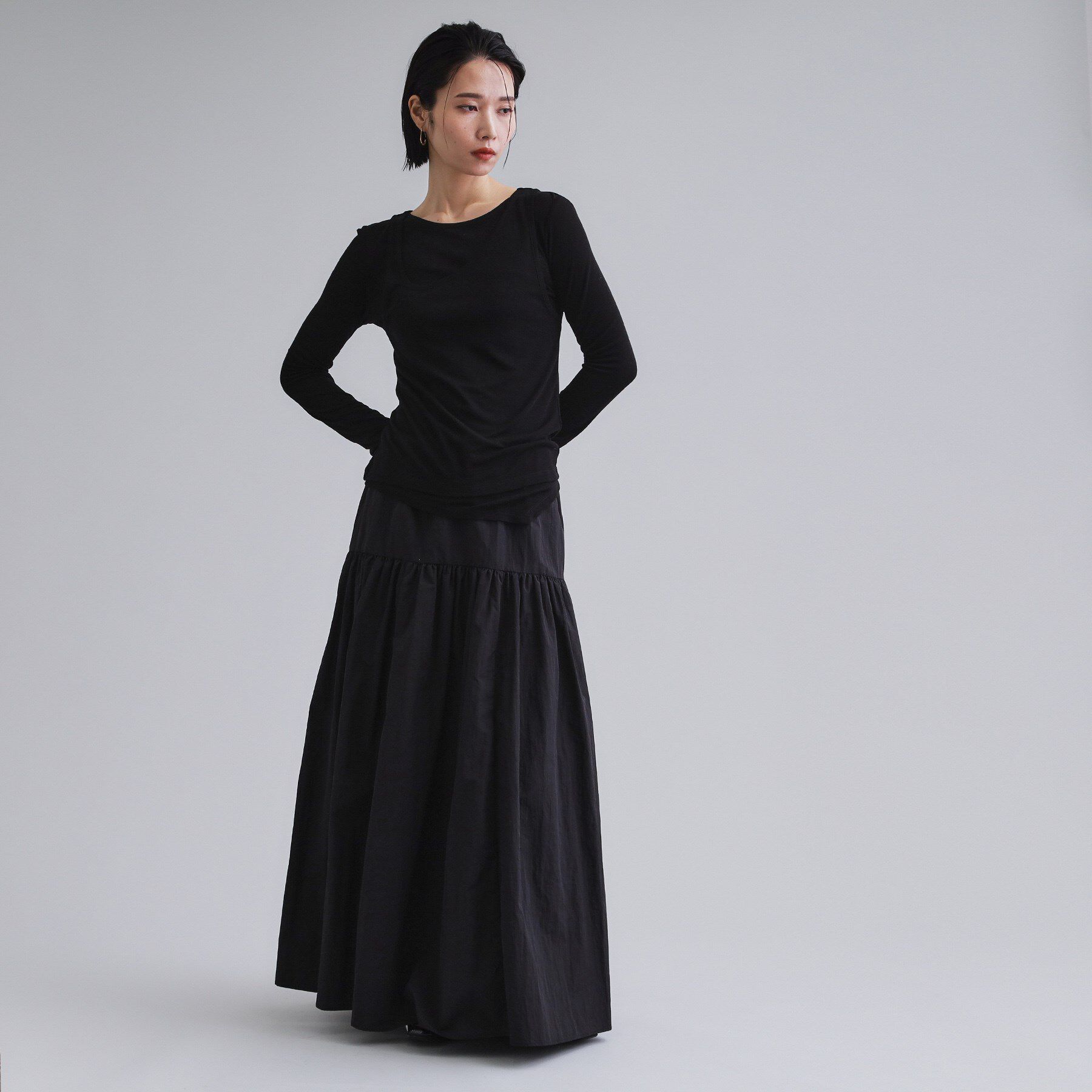 OPAQUE.CLIP「【es】ナイロンティアードマキシスカート【洗濯機OK】」|スカート|