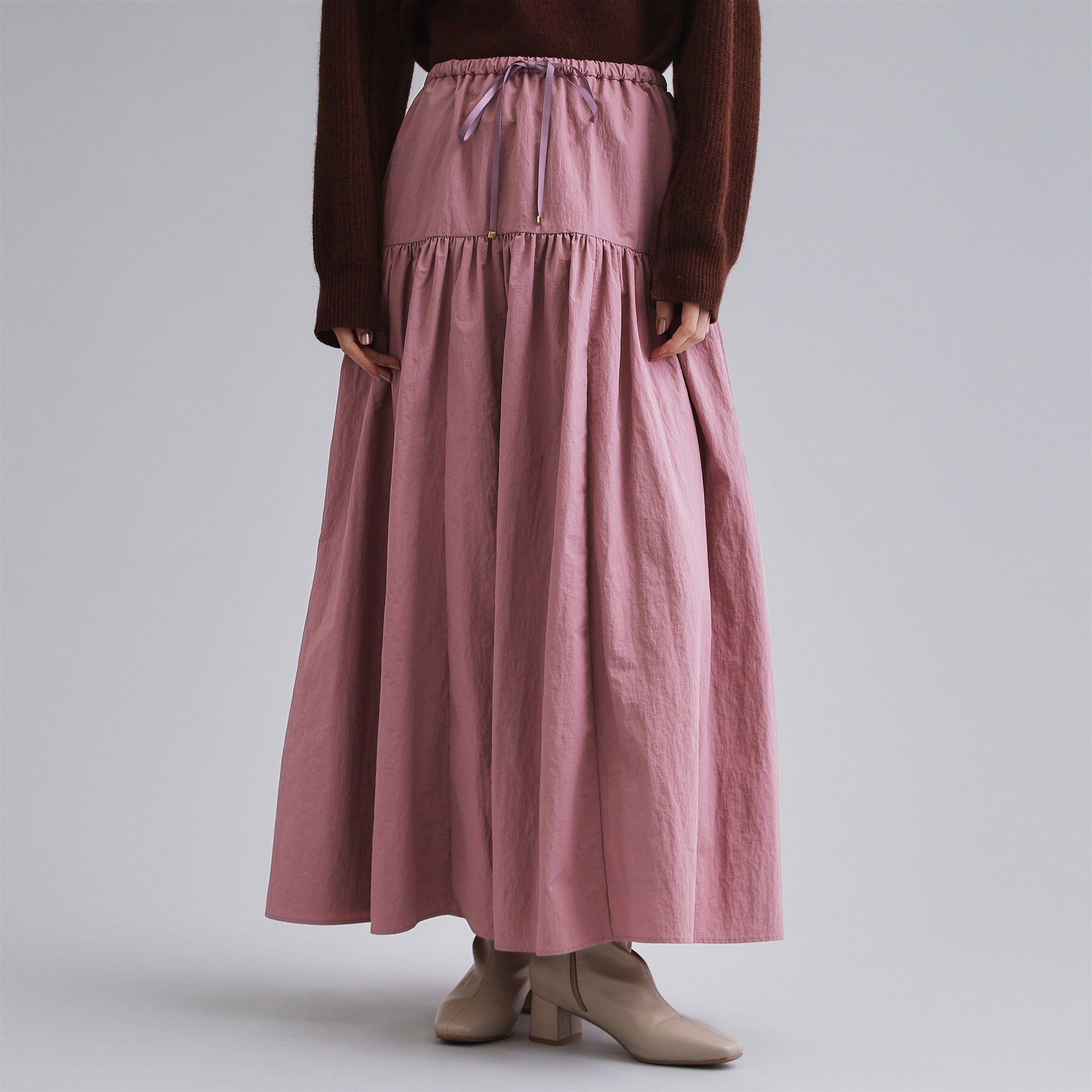 OPAQUE.CLIP「【es】ナイロンティアードマキシスカート【洗濯機OK】」|スカート|