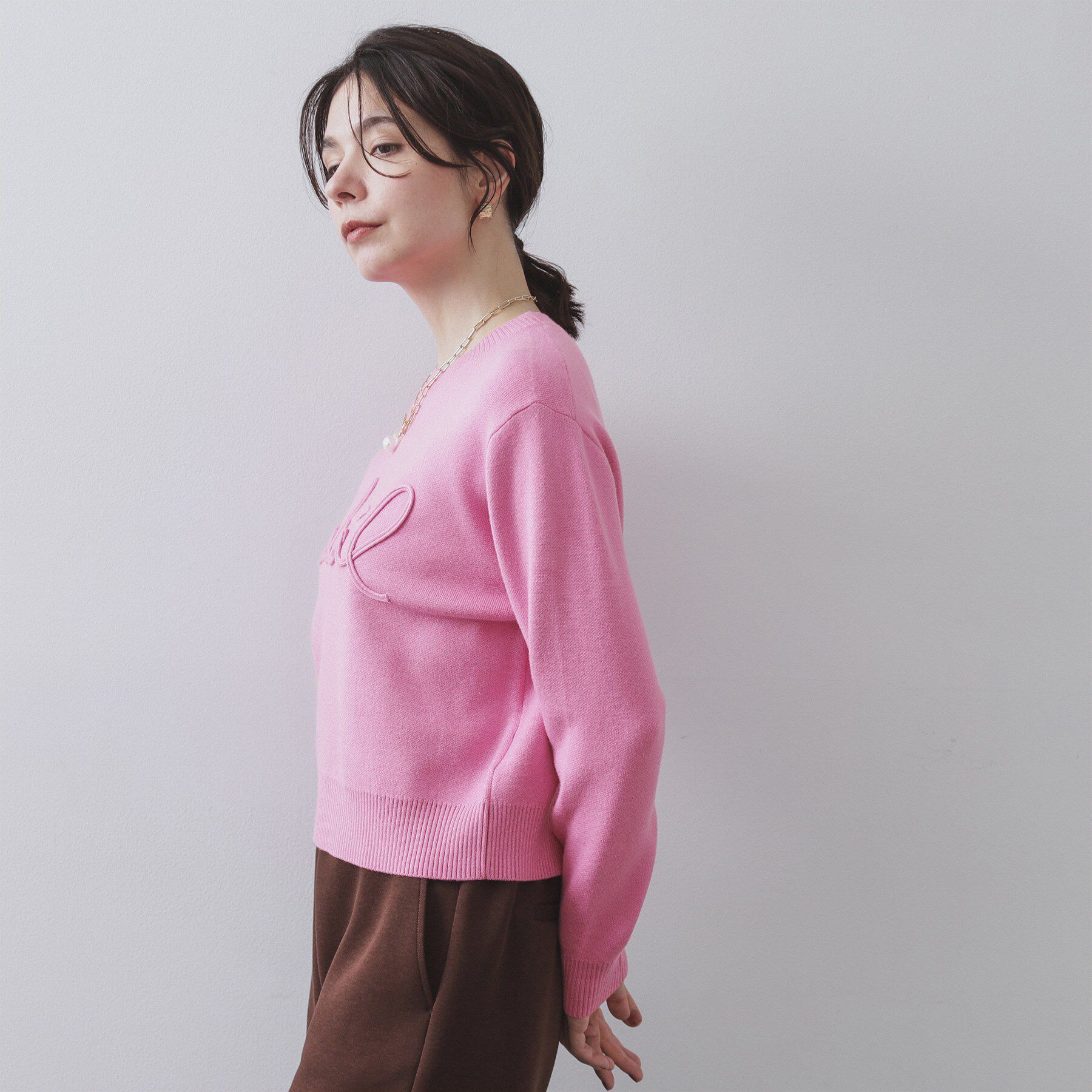 OPAQUE.CLIP「チェーン刺繍ロゴニット【洗濯機OK】」|ニット・セーター|