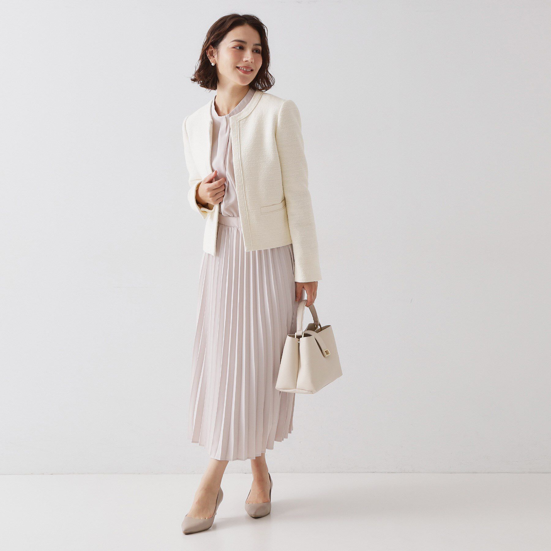 OPAQUE.CLIP「《通勤対応》 コットンツイードジャケット」|ノーカラージャケット|