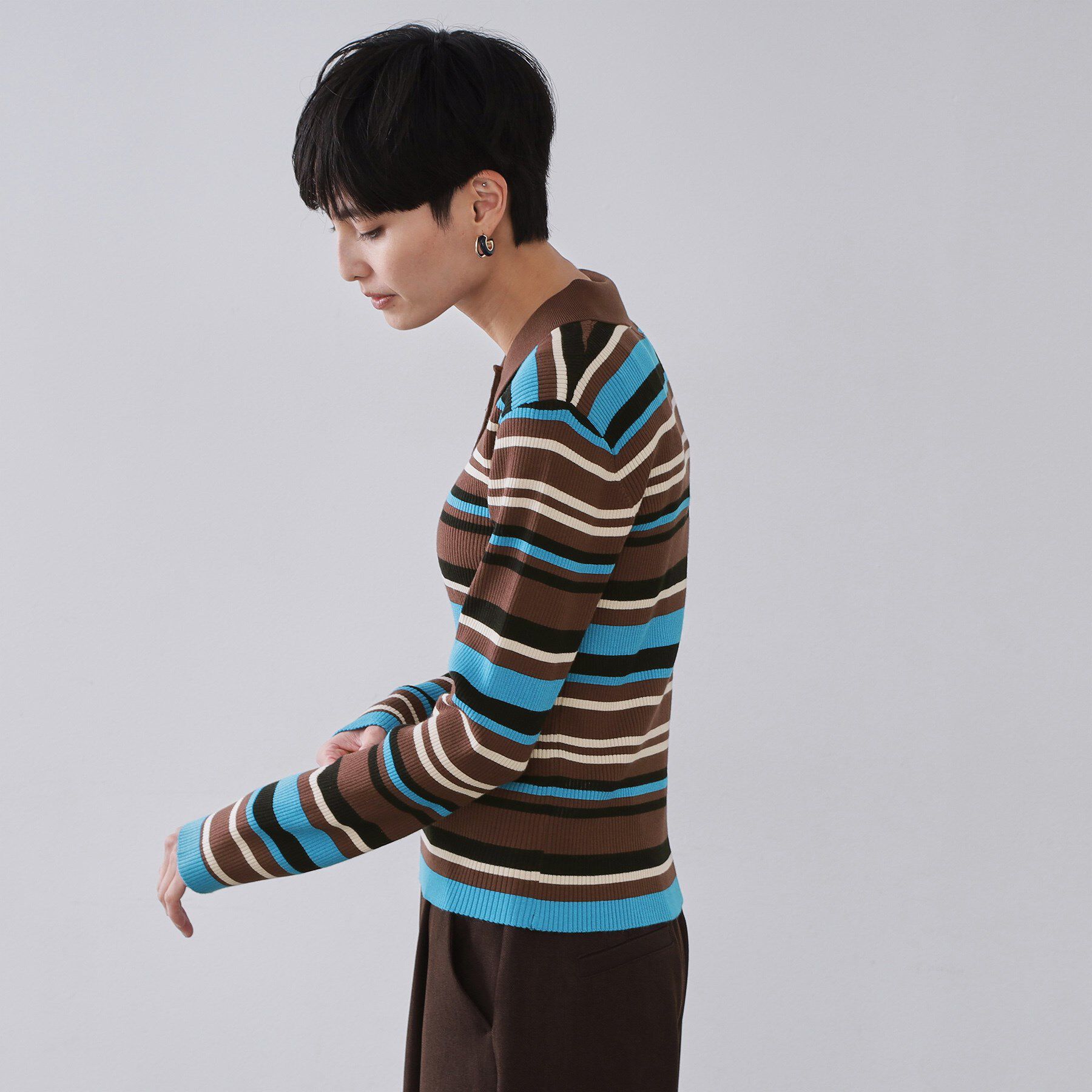 OPAQUE.CLIP「マルチボーダーポロニット【洗濯機OK】」|ニット・セーター|