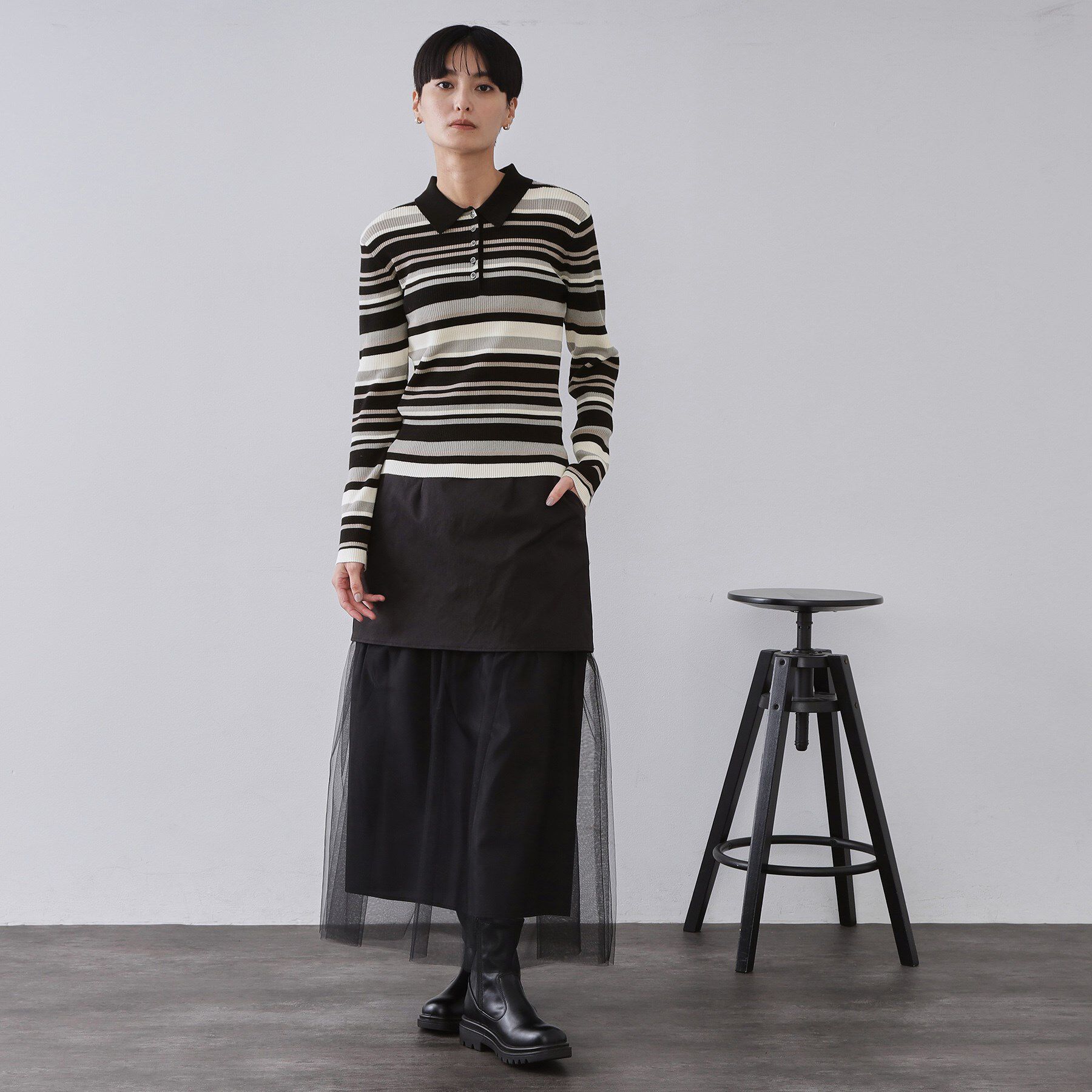 OPAQUE.CLIP「マルチボーダーポロニット【洗濯機OK】」|ニット・セーター|