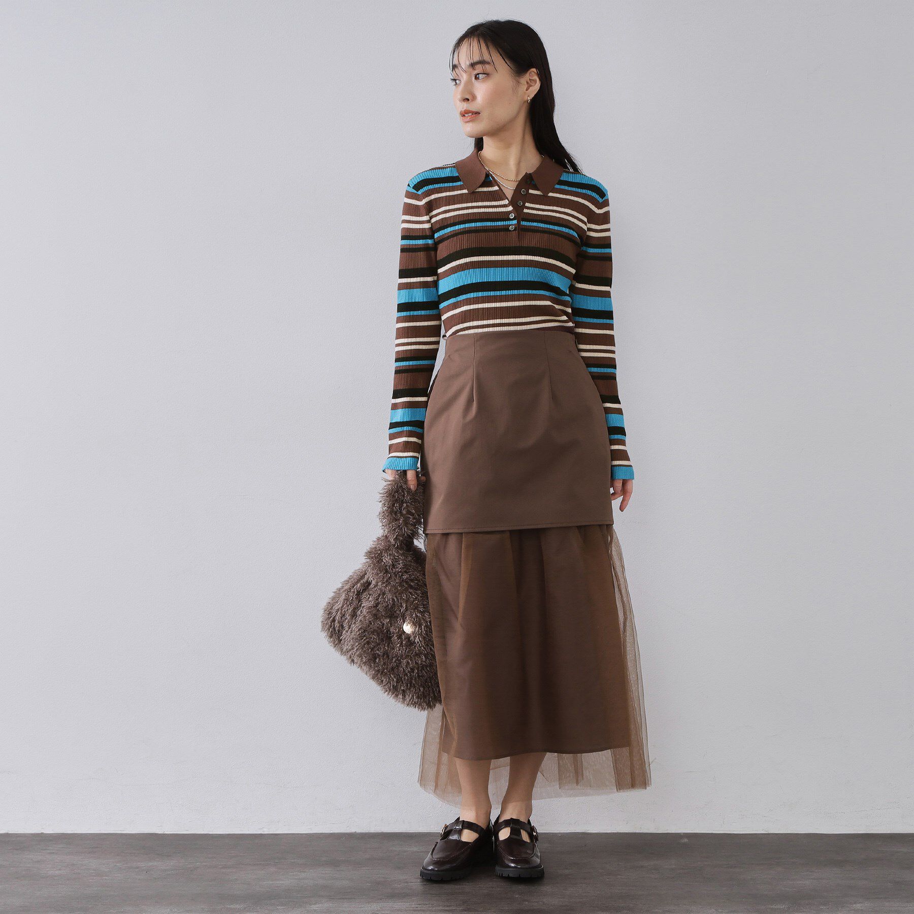 OPAQUE.CLIP「マルチボーダーポロニット【洗濯機OK】」|ニット・セーター|