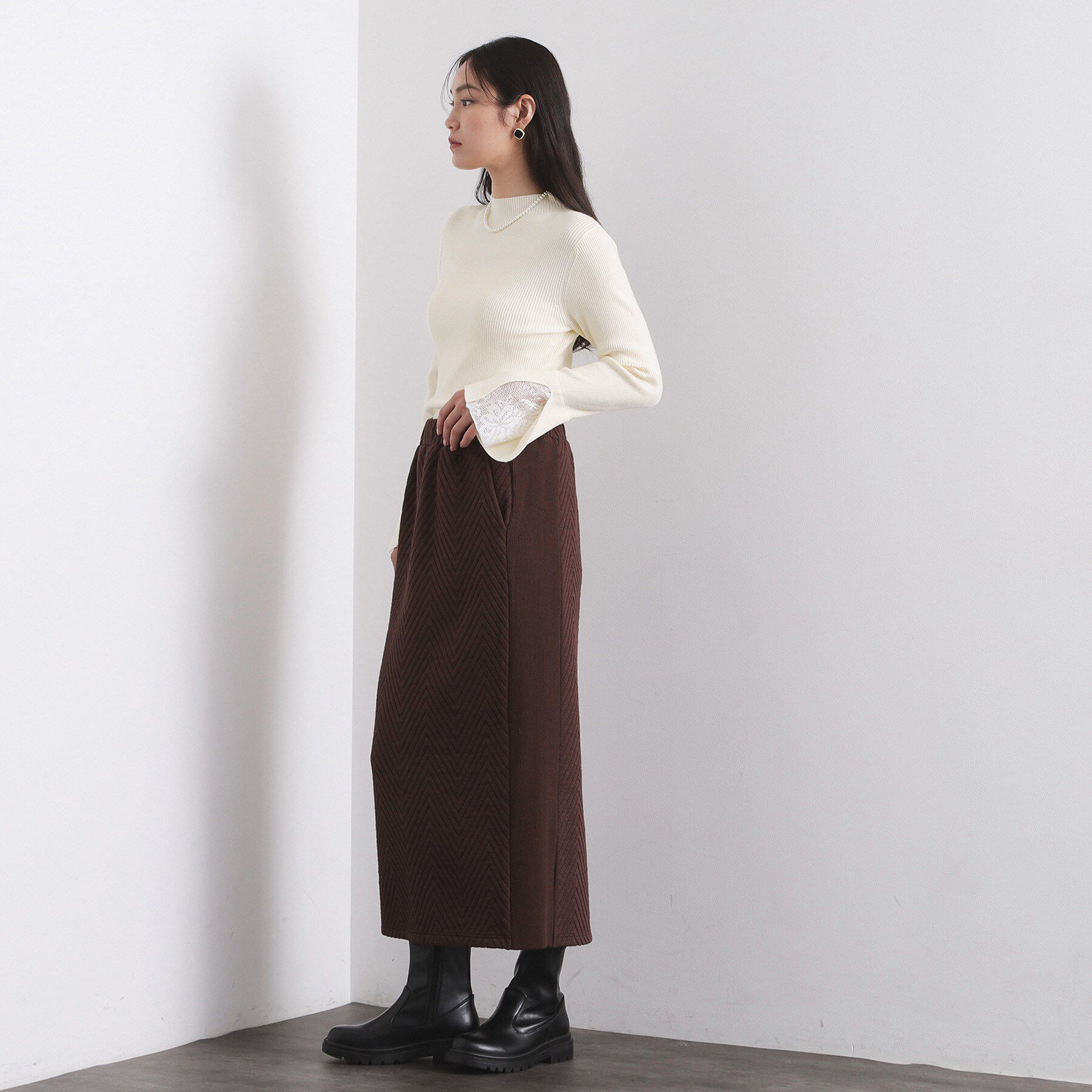OPAQUE.CLIP「レースフレアハイネックリブニット【洗濯機OK】」|ニット・セーター|