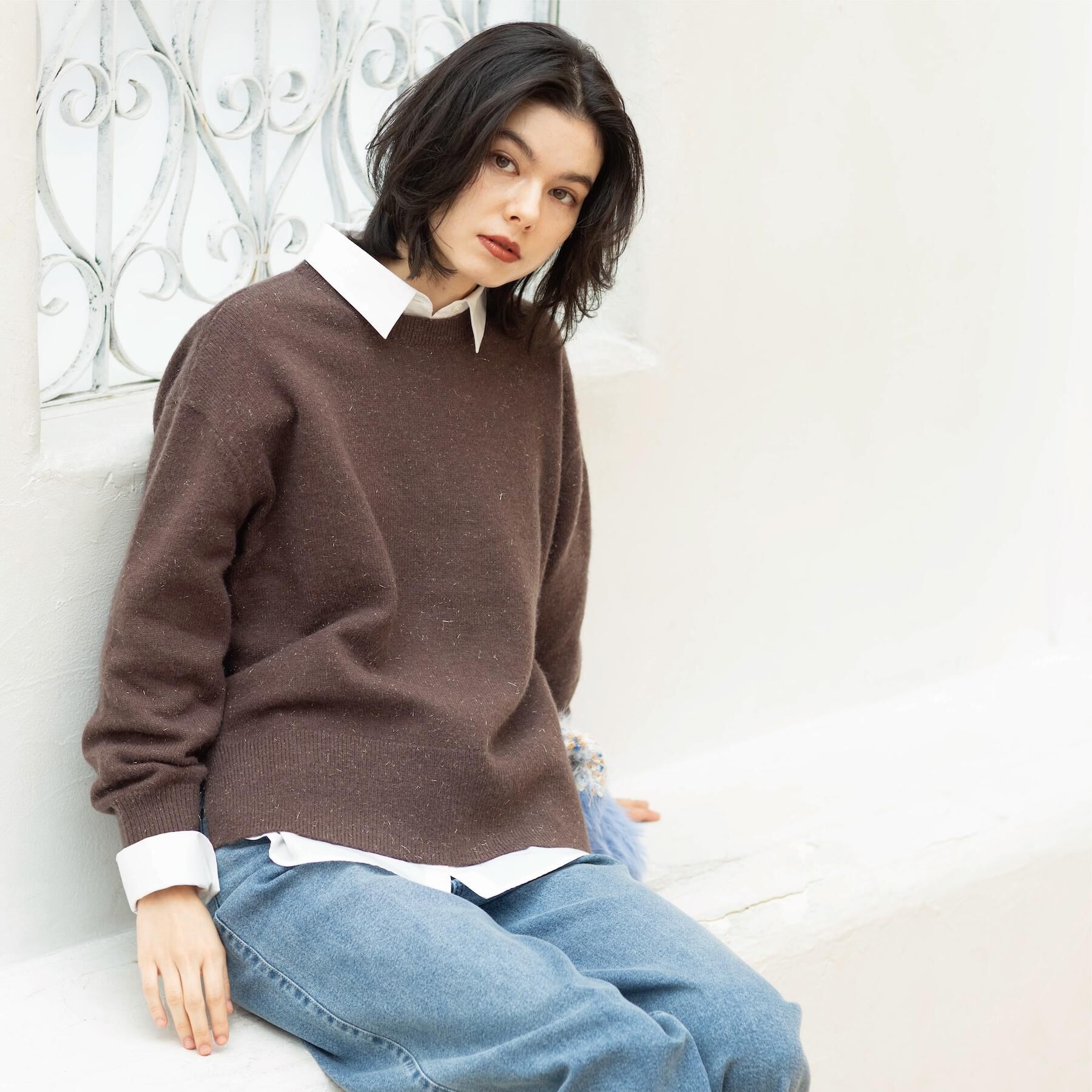 OPAQUE.CLIP「きらきらクルーミドルゲージニット【洗濯機OK】」|ニット・セーター|