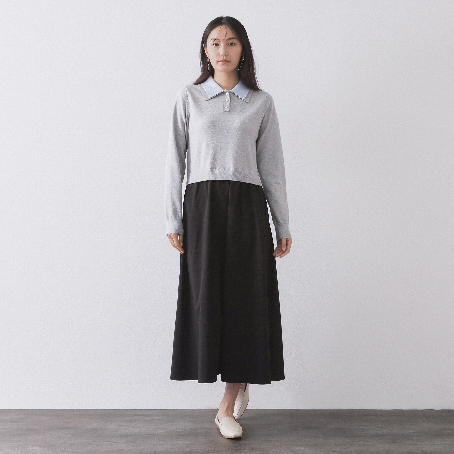 OPAQUE.CLIP「ダブルポロ衿ニットドッキングワンピース【洗濯機OK】」|ワンピース|