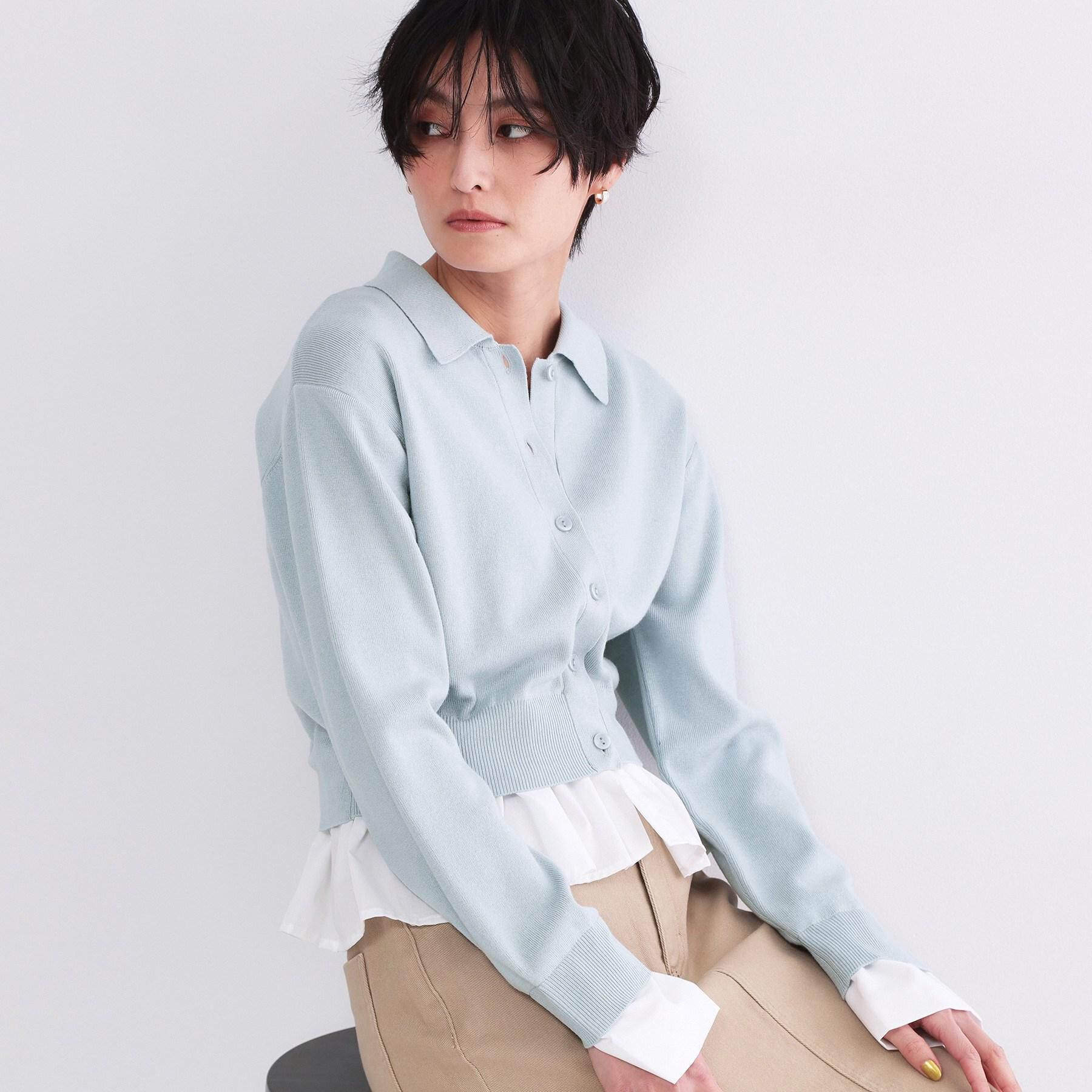 OPAQUE.CLIP「ポロ衿シャツドッキングニット【洗濯機OK】」|カーディガン|