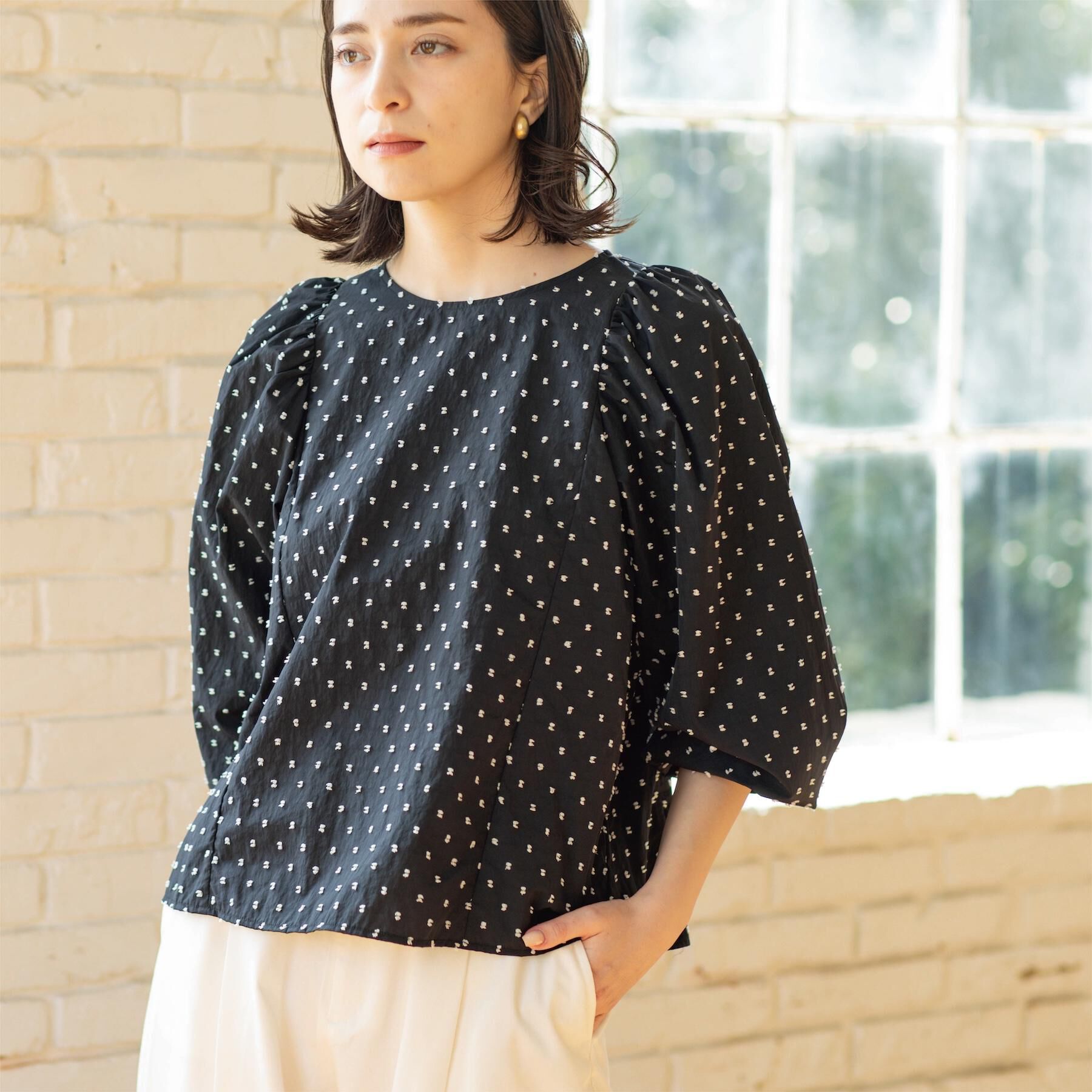 OPAQUE.CLIP「ドビードットパフスリーブブラウス【洗濯機OK】」|シャツ・ブラウス|