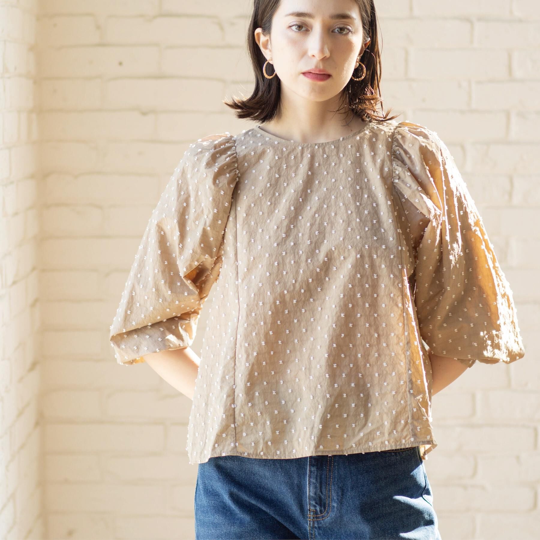 OPAQUE.CLIP「ドビードットパフスリーブブラウス【洗濯機OK】」|シャツ・ブラウス|