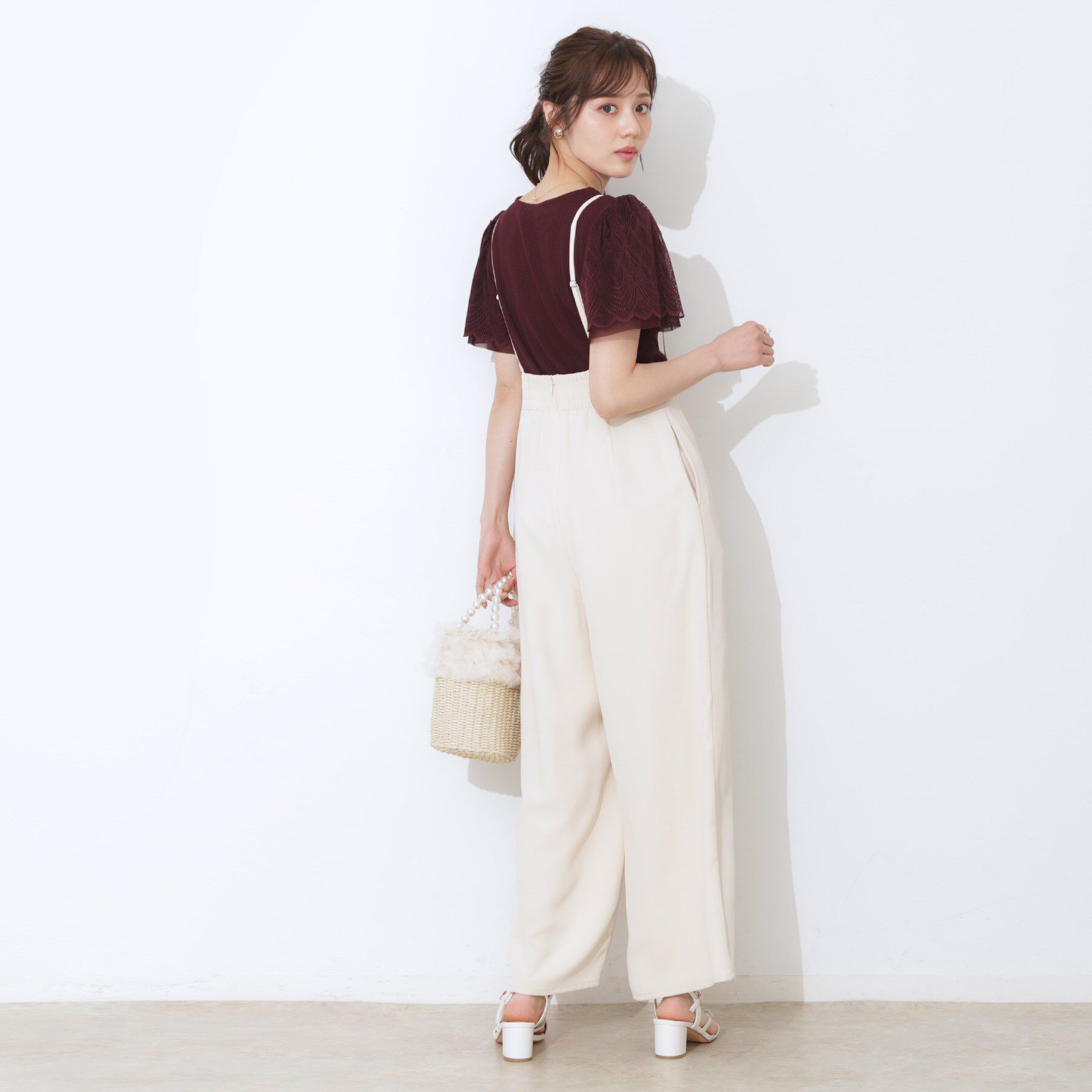 Couture broach「【二の腕カバー・通勤】レース袖テレコトップス」|Tシャツ・カットソー|