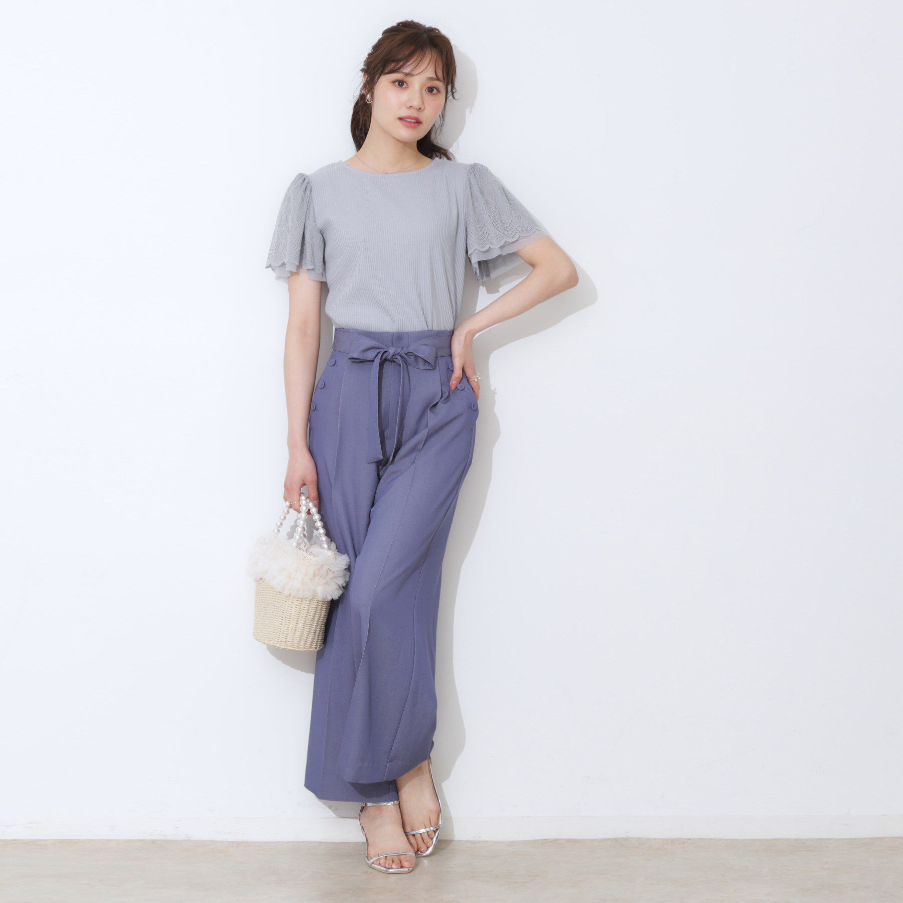 Couture broach「【二の腕カバー・通勤】レース袖テレコトップス」|Tシャツ・カットソー|