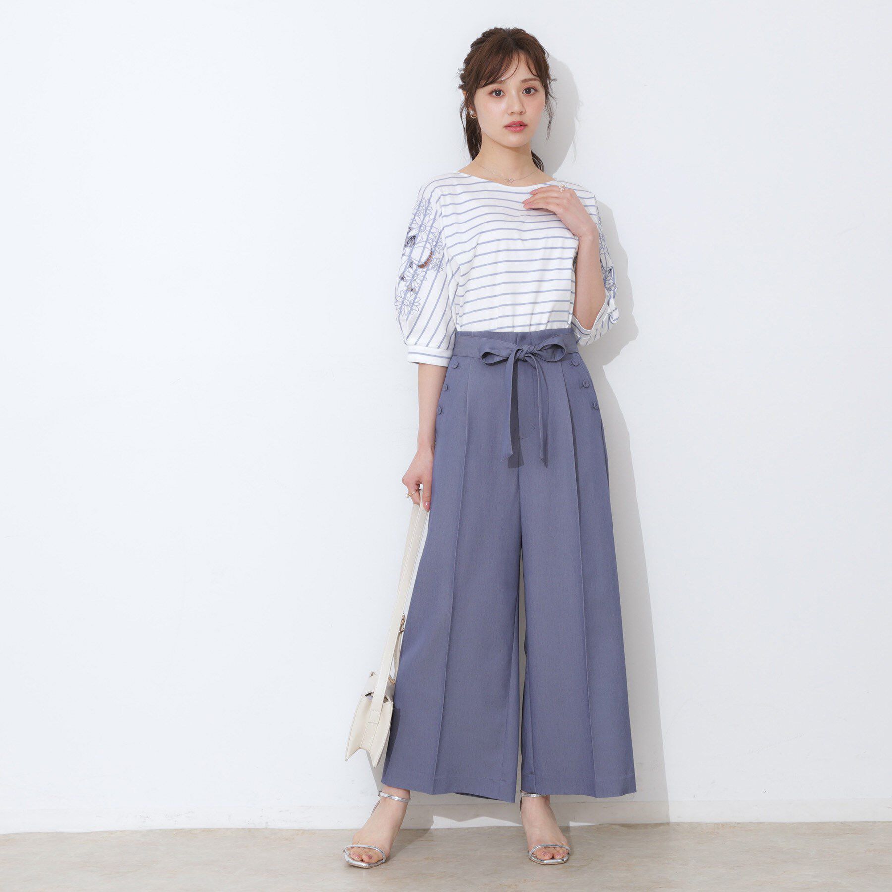 Couture broach「【リボン付き・通勤】シャンブレーワイドパンツ」|その他|