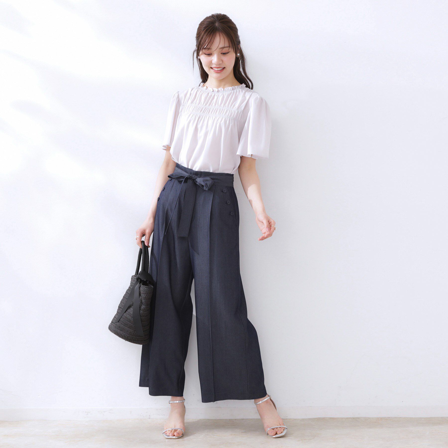 Couture broach「【リボン付き・通勤】シャンブレーワイドパンツ」|その他|