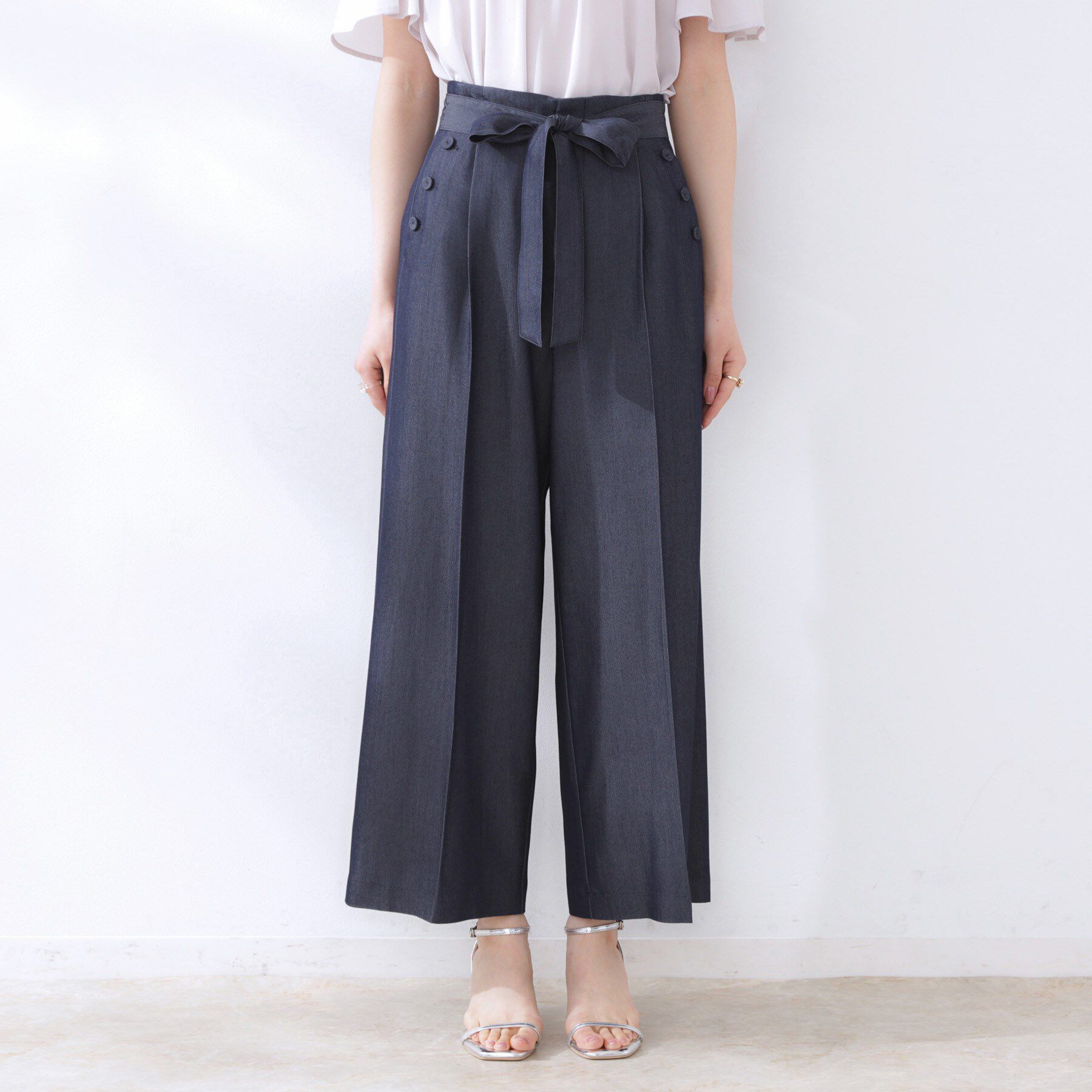 Couture broach「【リボン付き・通勤】シャンブレーワイドパンツ」|その他|