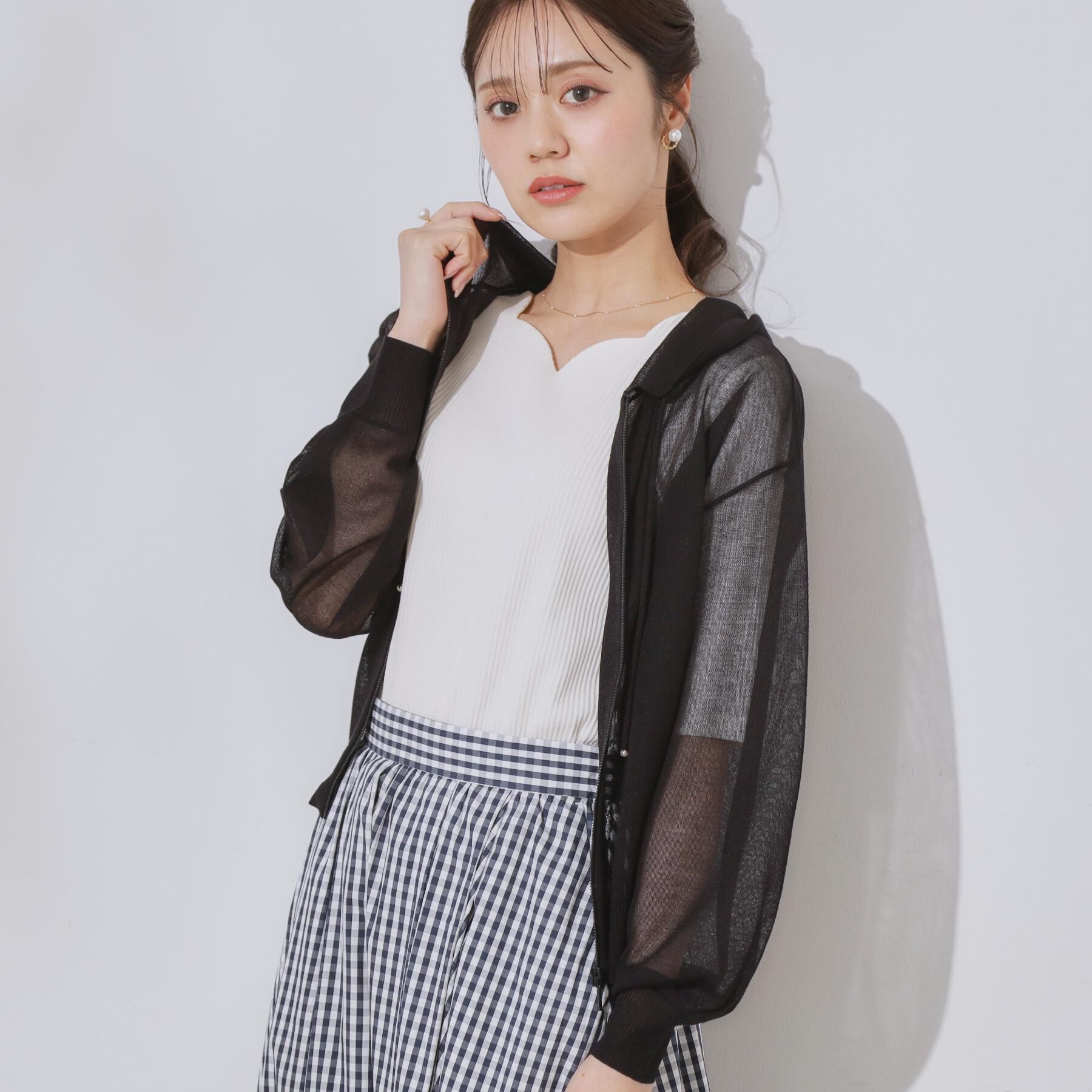 Couture broach「【上品な透け感・大人カジュアル】シアージップアップフーディー」|パーカー|