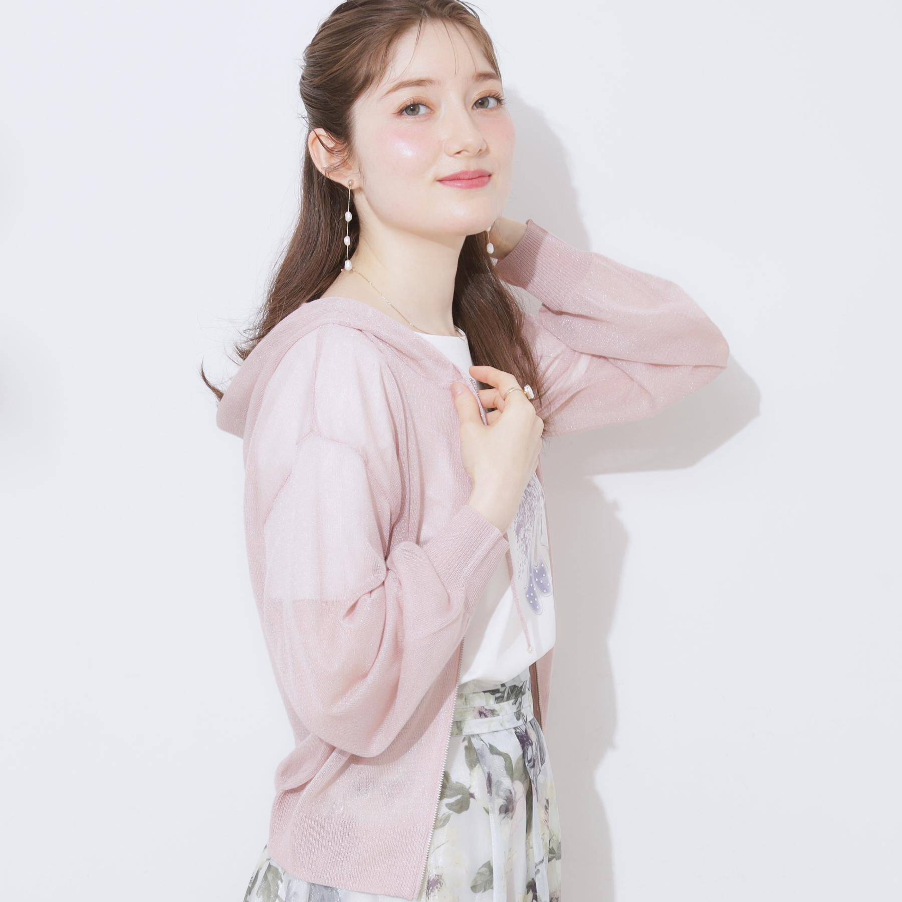 Couture broach「【上品な透け感・大人カジュアル】シアージップアップフーディー」|パーカー|