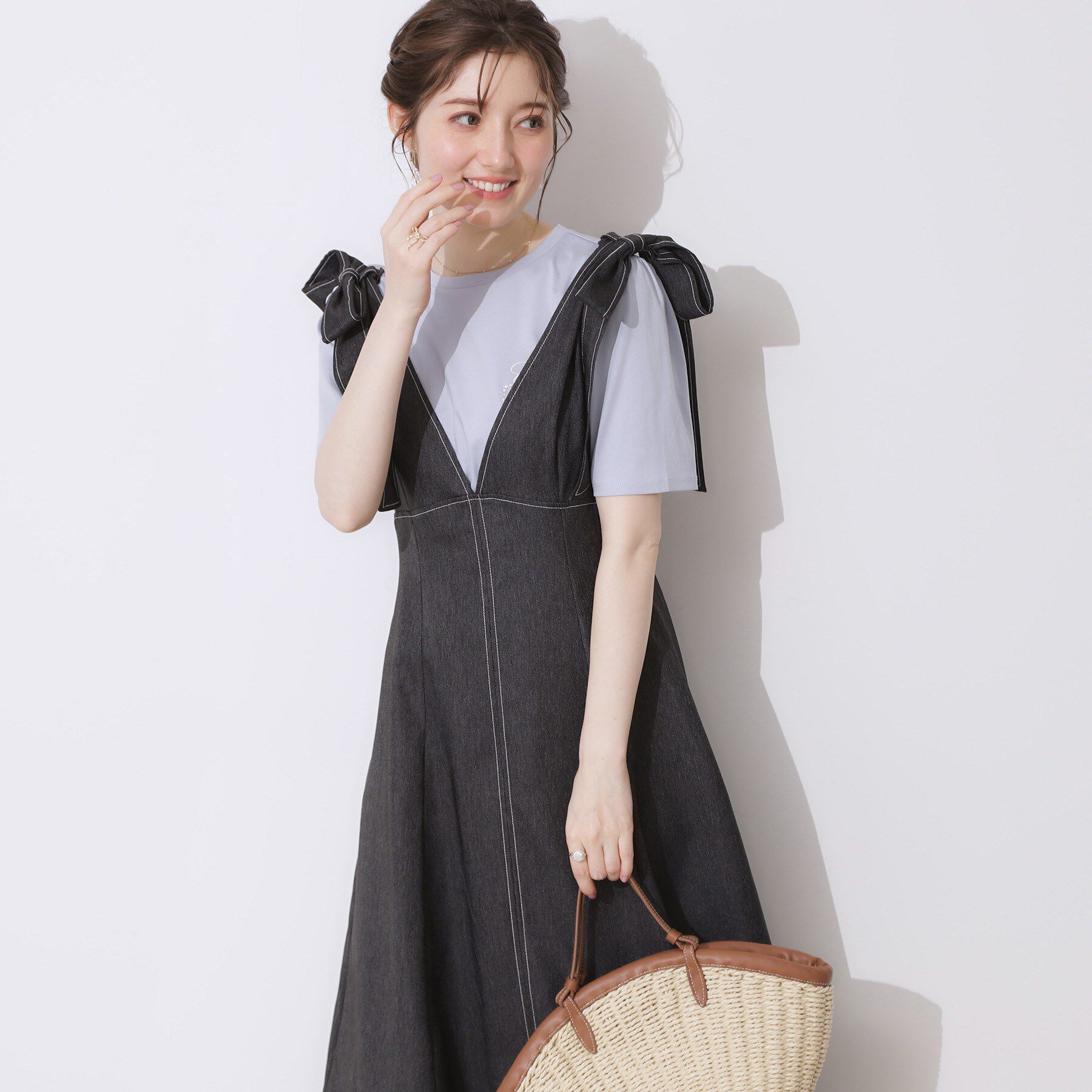 Couture broach「デニムライク肩リボンワンピース」|ワンピース|