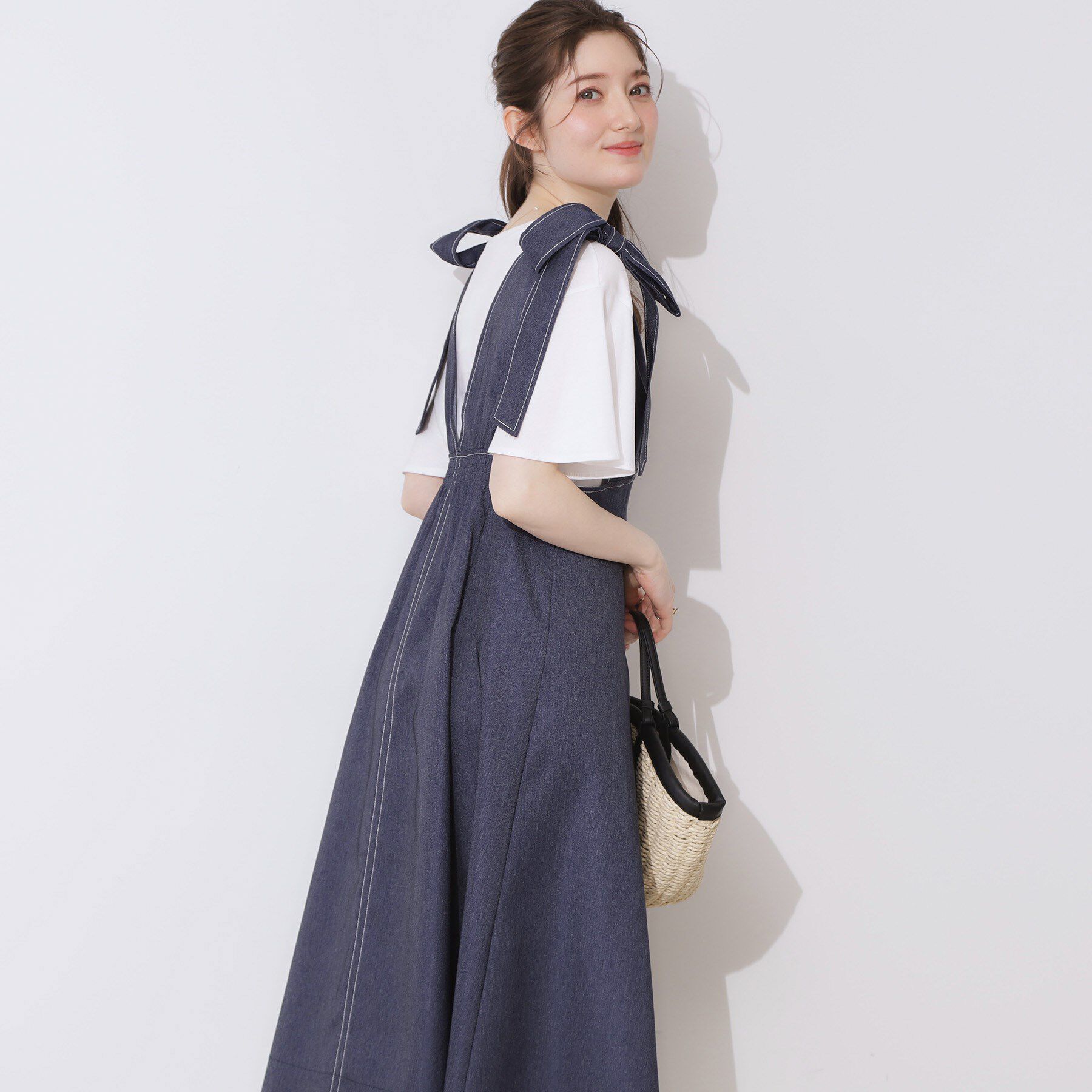 Couture broach「デニムライク肩リボンワンピース」|ワンピース|