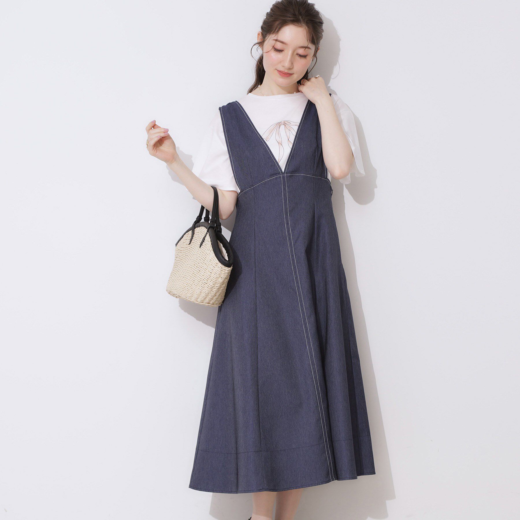 Couture broach「デニムライク肩リボンワンピース」|ワンピース|