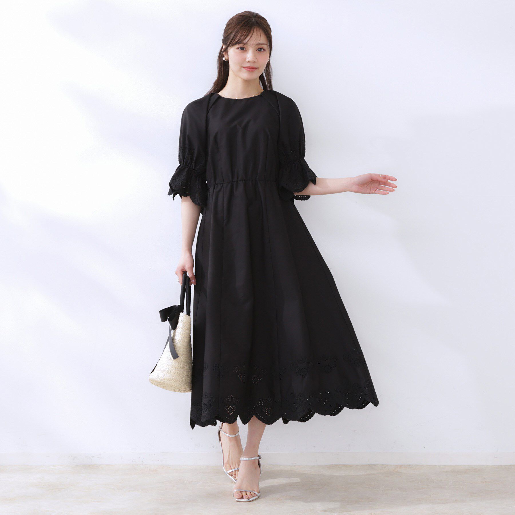 Couture broach「【きれいめ・二の腕カバー】エシカルコットン エンブロドルマンワンピース」|ワンピース|