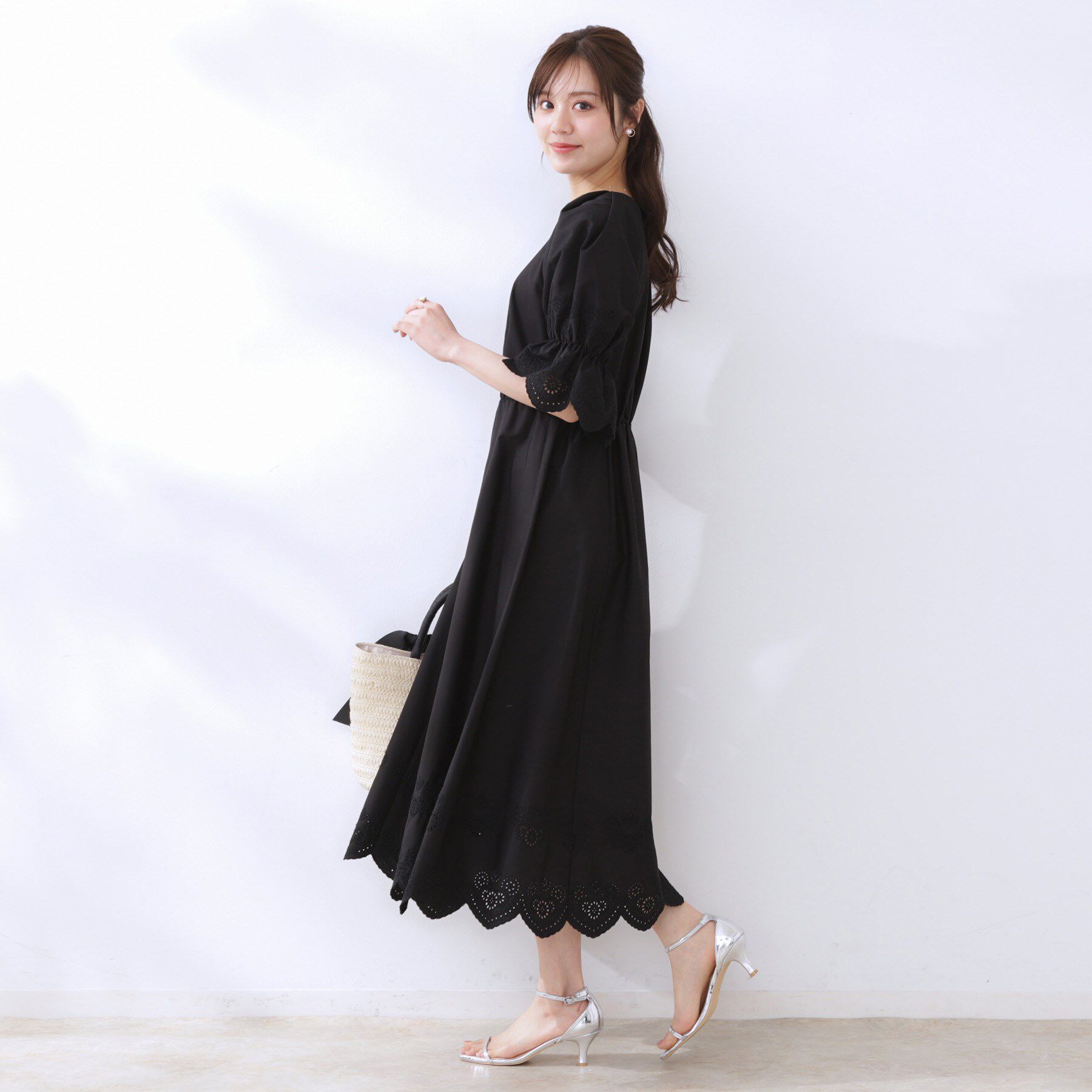 Couture broach「【きれいめ・二の腕カバー】エシカルコットン エンブロドルマンワンピース」|ワンピース|