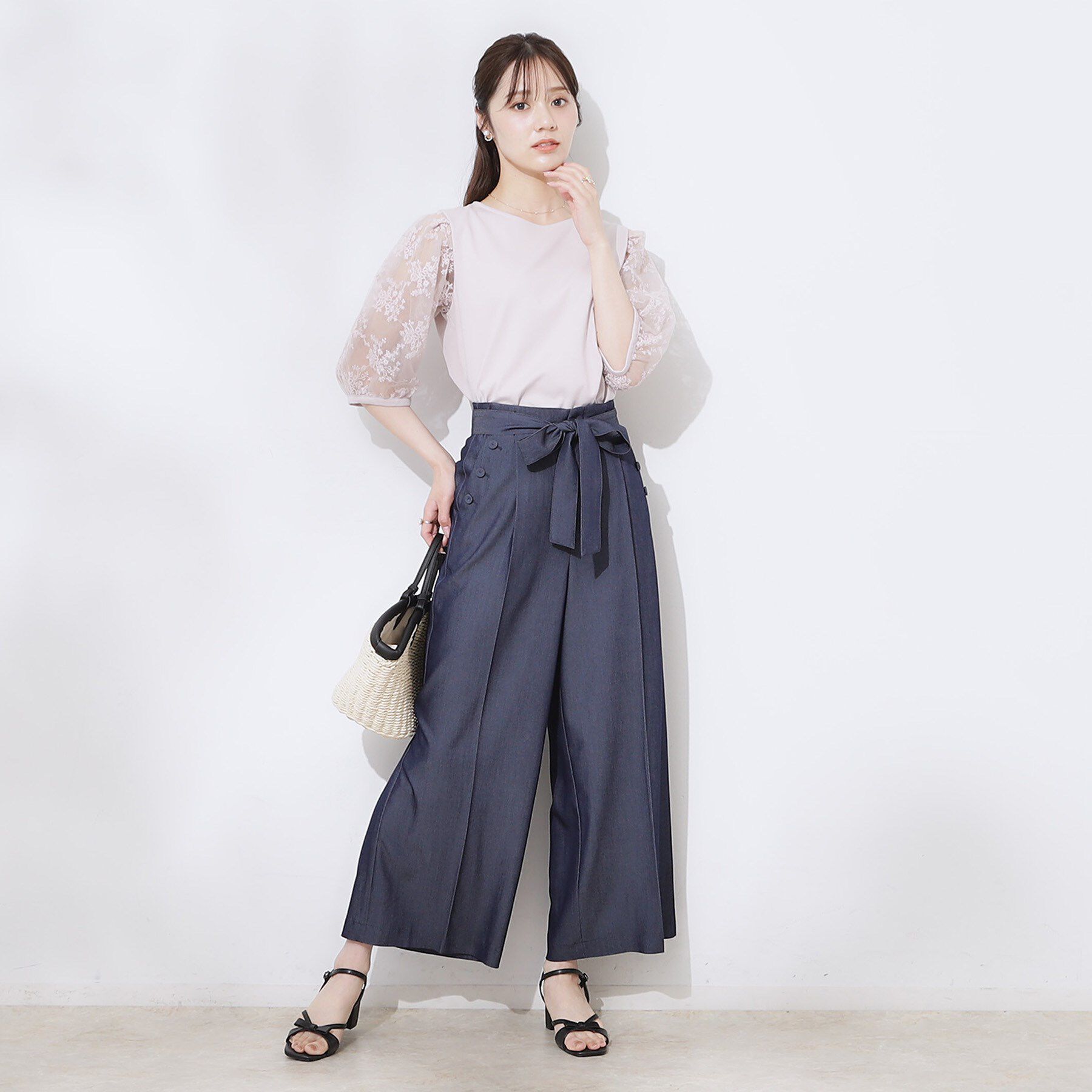 Couture broach「【接触冷感・UV・マシンウォッシャブル】袖レースデザイントップス」|Tシャツ・カットソー|