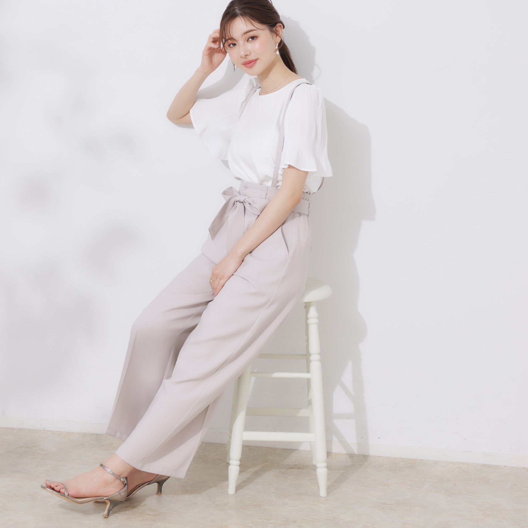 Couture broach「【美脚効果・通勤】リネンライク サス付きパンツ」|その他|