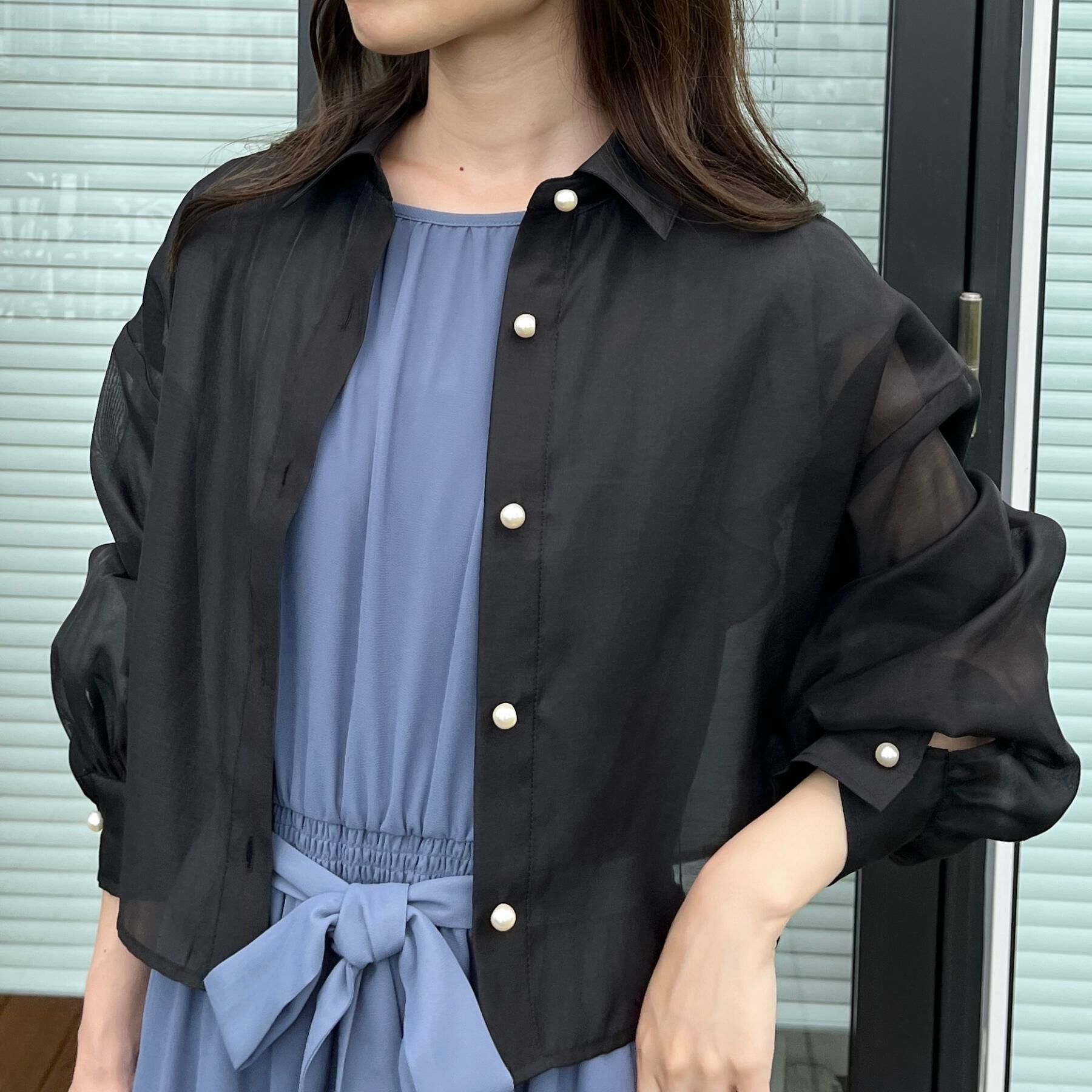Couture broach「【洗える・秋まで使える】パール調ボタンシアーシャツ」|シャツ・ブラウス|