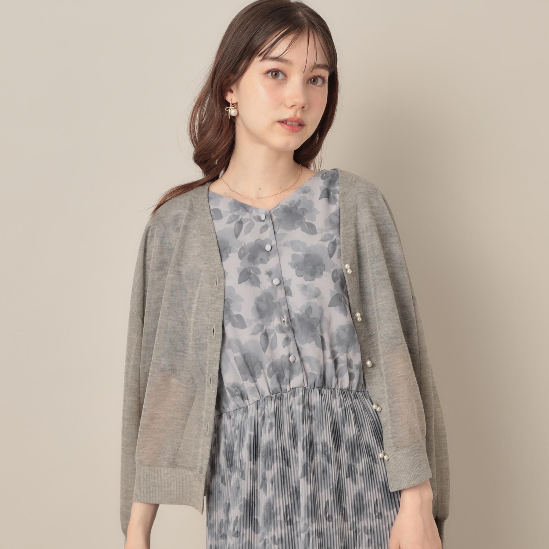 Couture broach「【秋カラー・オシャレな透け感】ダブルパール調シアーカーディガン」|カーディガン|
