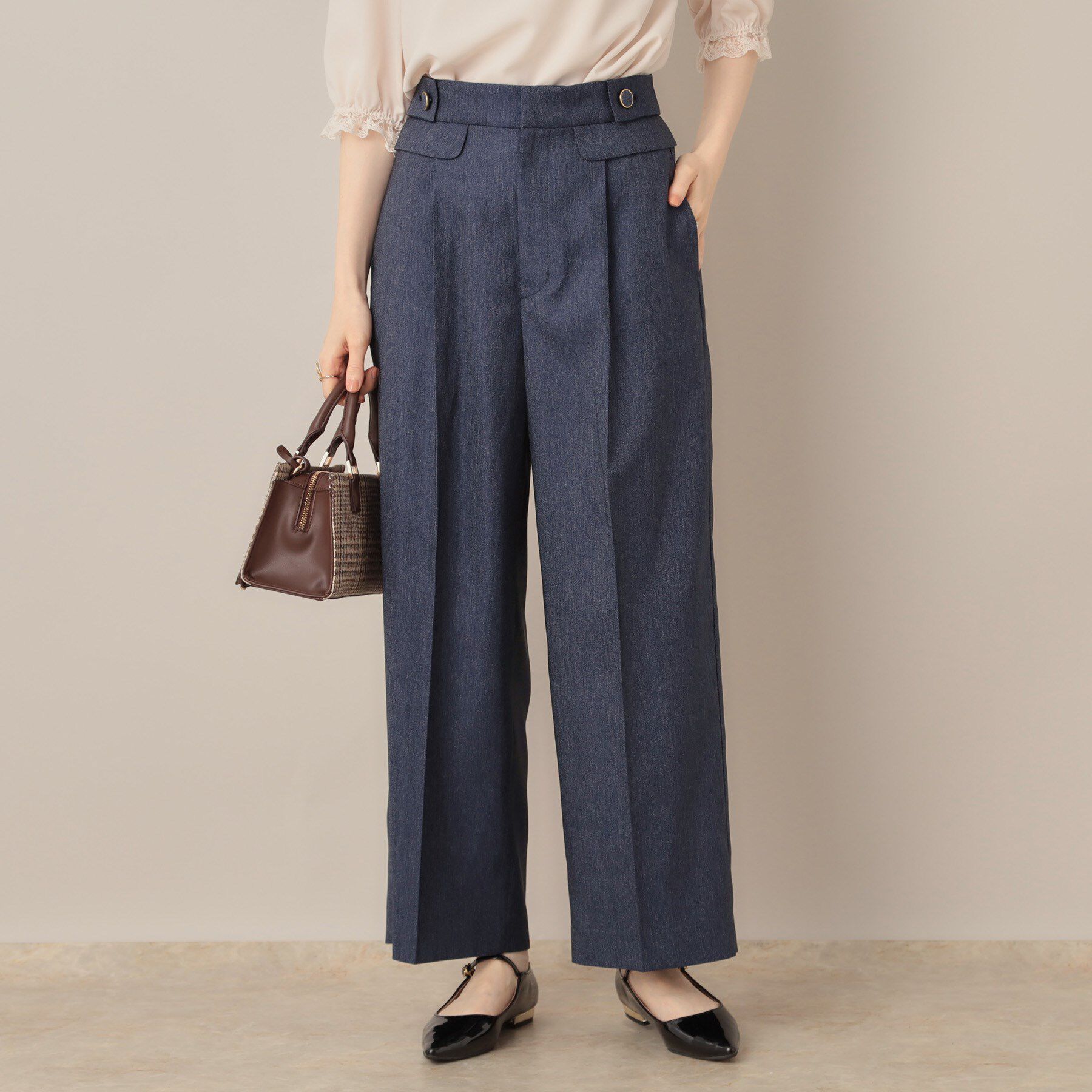 Couture broach「【マシンウォッシャブル・スッキリ見え】デニムライク釦デザインパンツ」|その他|