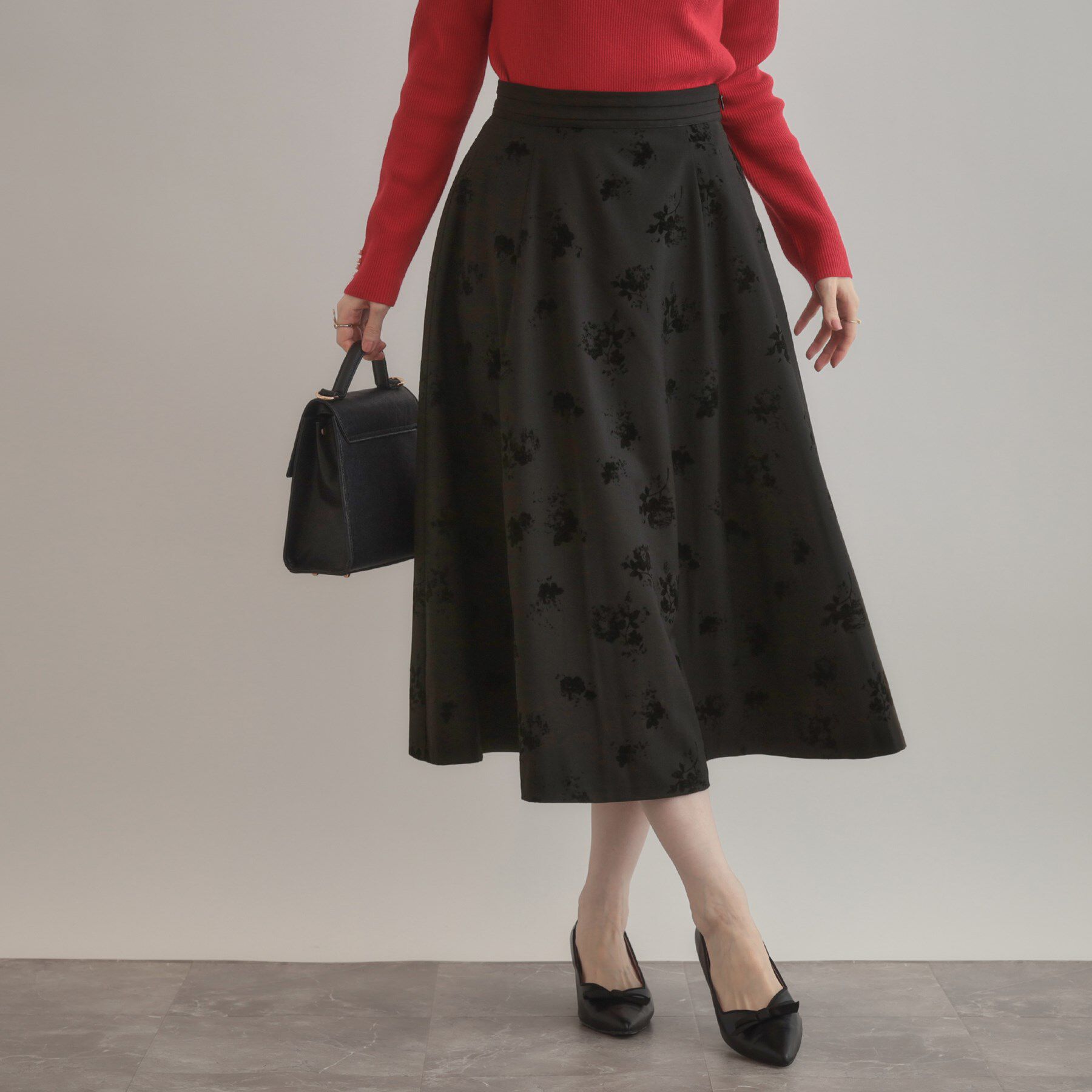 Couture broach「【美シルエット・通勤】フロッキーフラワープリントスカート」|スカート|