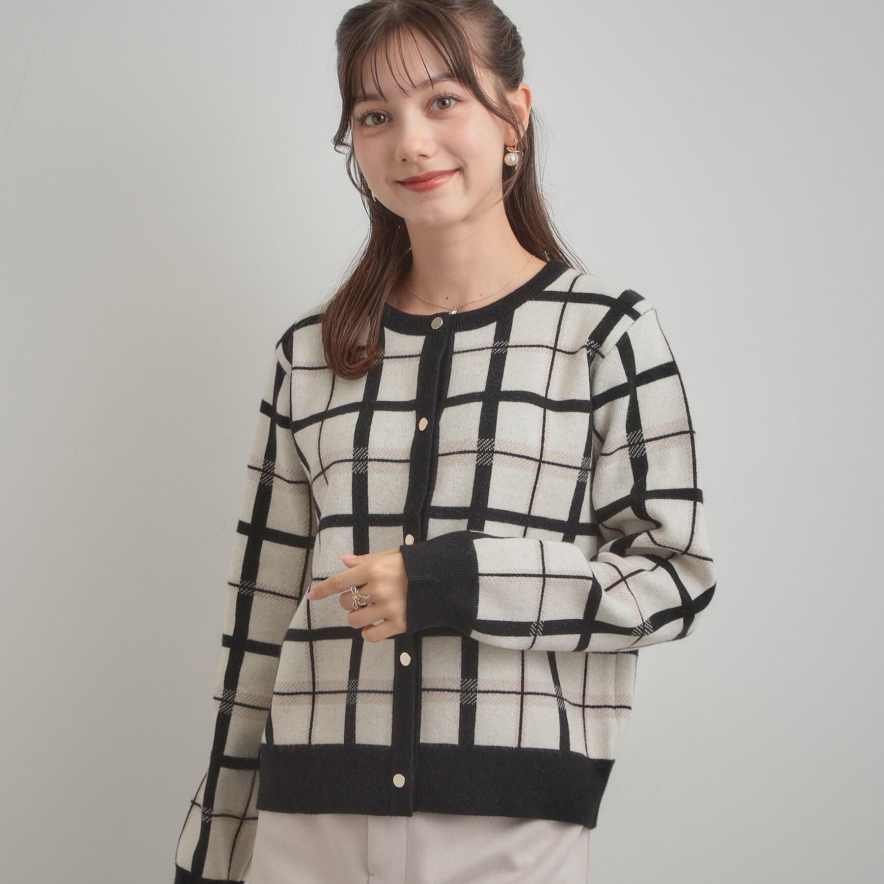 Couture broach「【大人可愛い・通勤】チェックジャカード ニットカーディガン」|カーディガン|