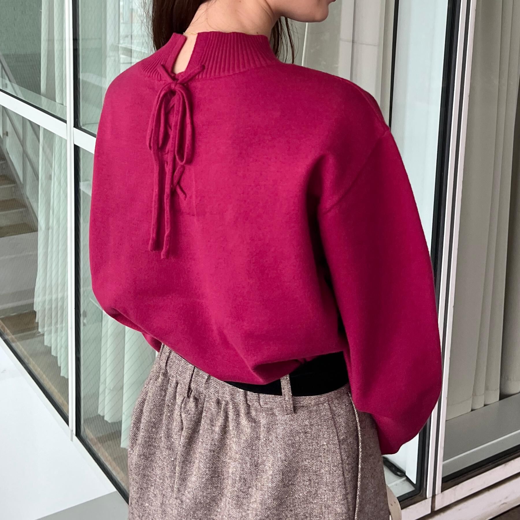 Couture broach「【後ろ姿も着映える・通勤】バックレースアップ微起毛ニット」|ニット・セーター|