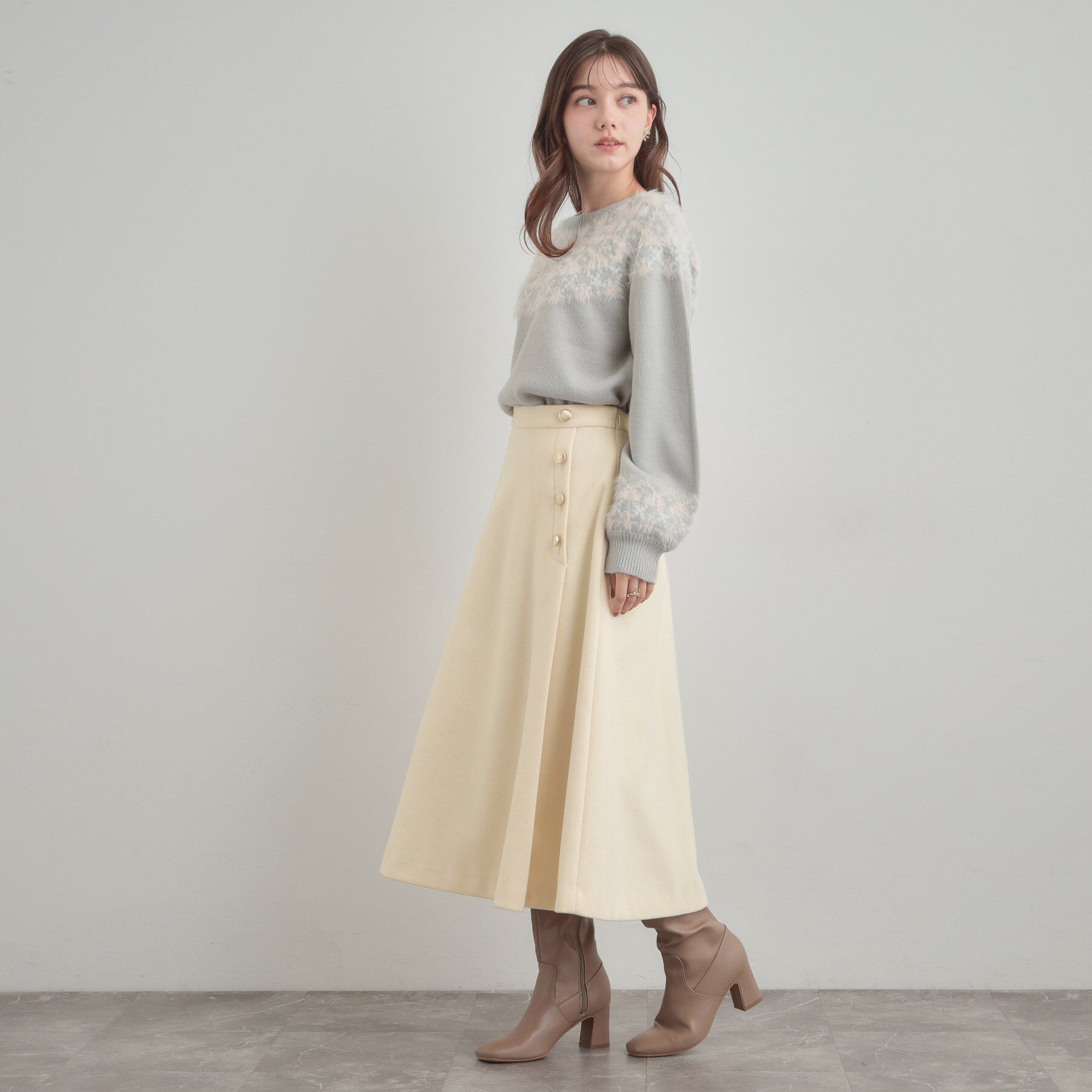 Couture broach「【通勤/金ボタン】フェイクウール ポンチスカート」|スカート|