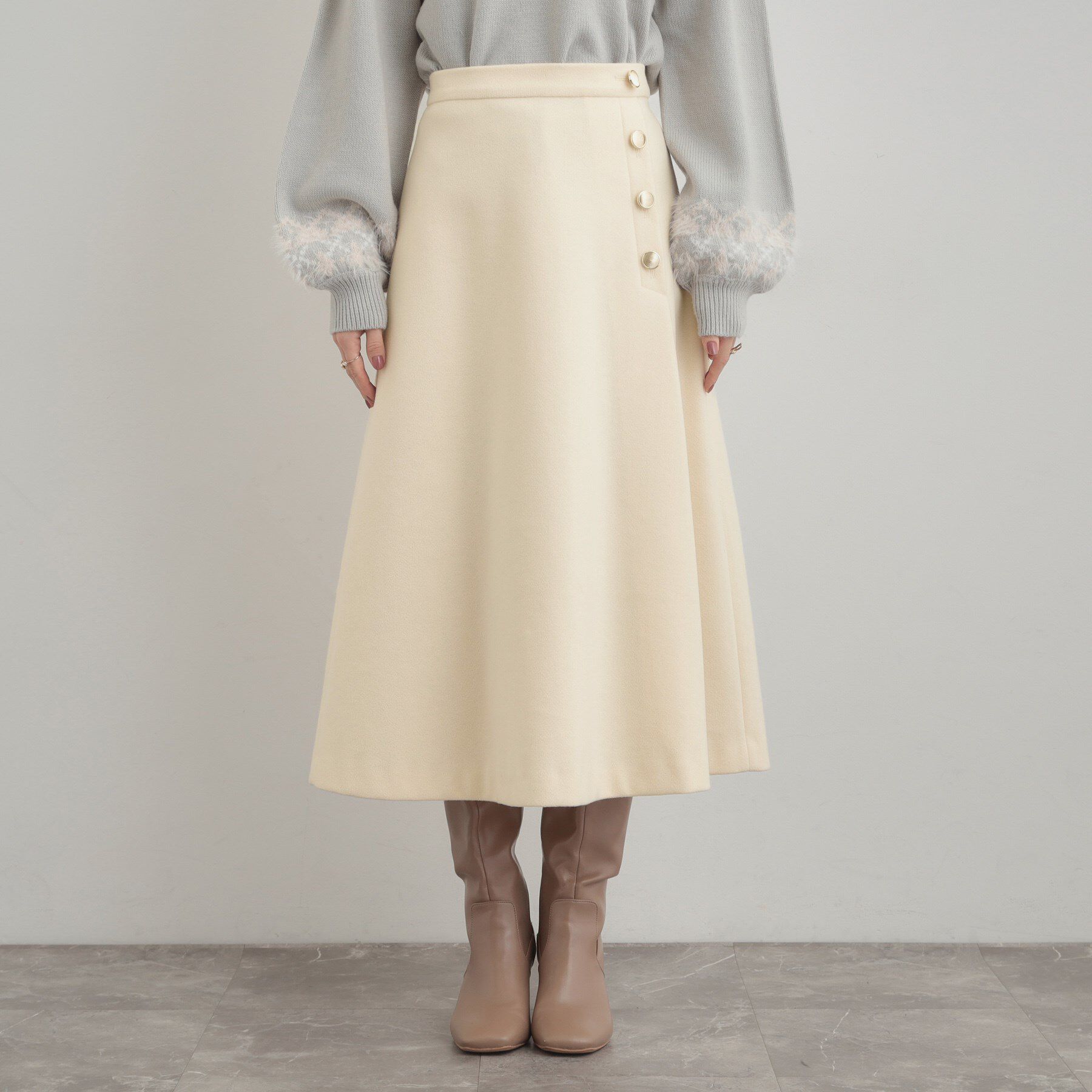 Couture broach「【通勤/金ボタン】フェイクウール ポンチスカート」|スカート|