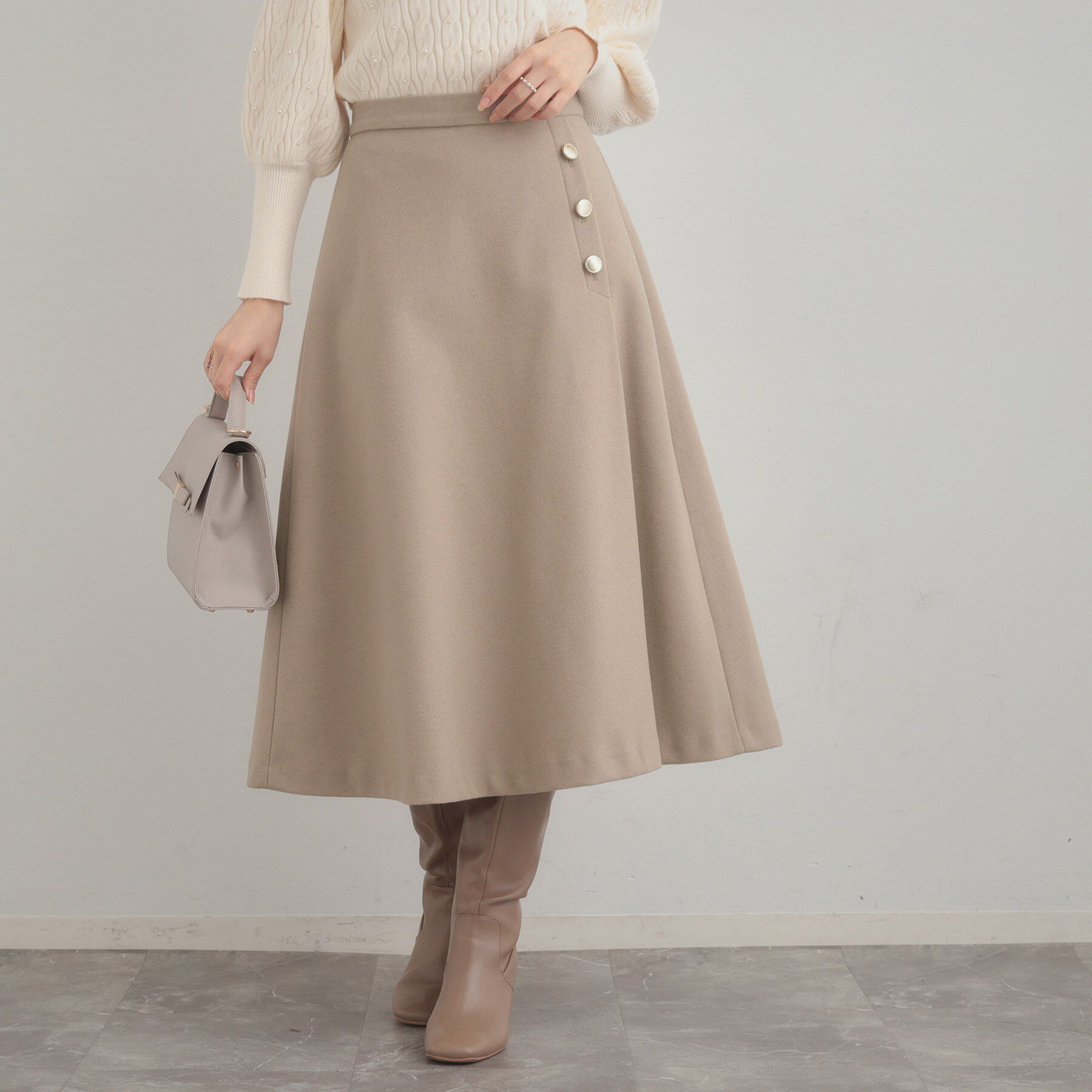 Couture broach「【通勤/金ボタン】フェイクウール ポンチスカート」|スカート|ベージュ(052)