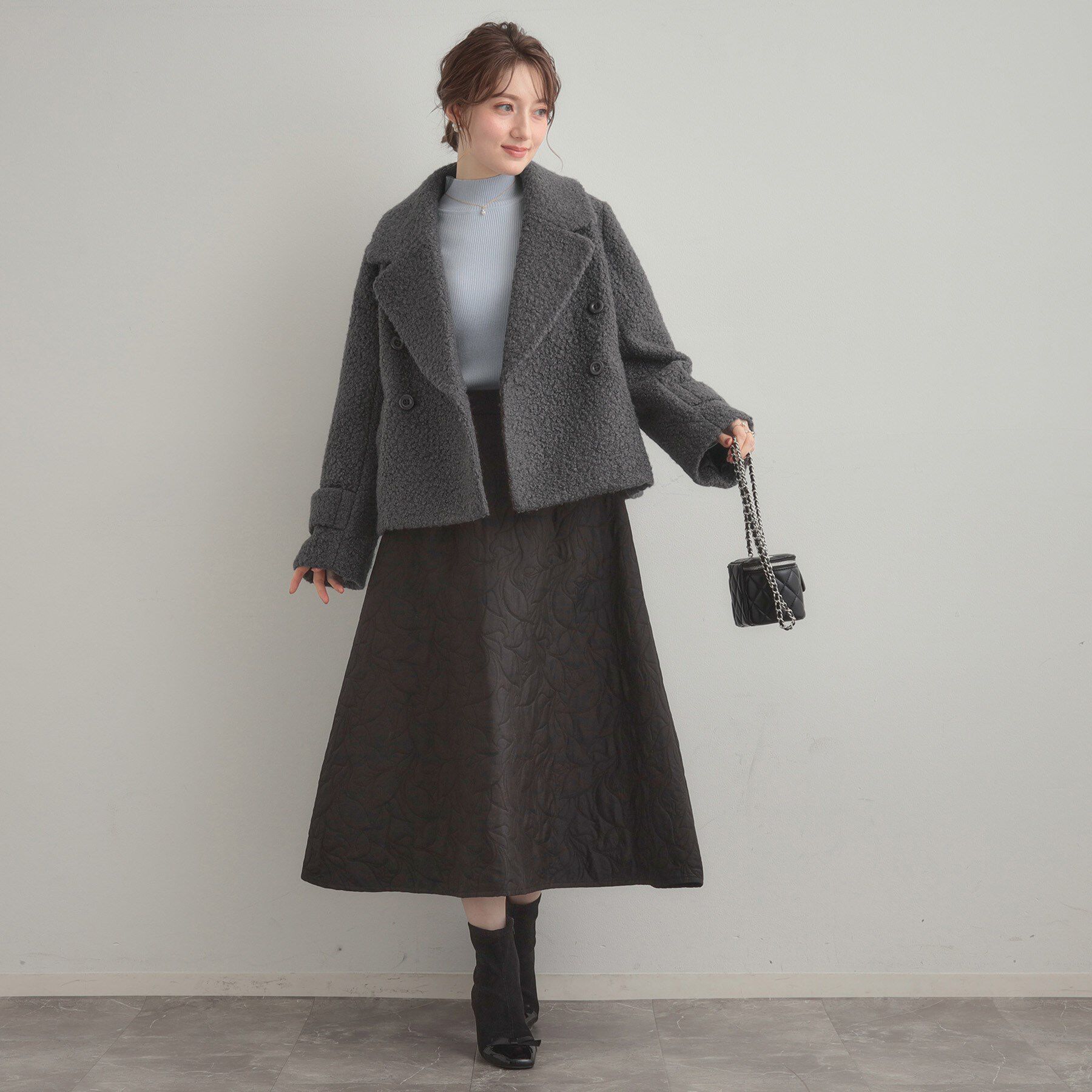 Couture broach「【S-LL/無地・チェック柄】プードルボア ショートコート」|ピーコート|