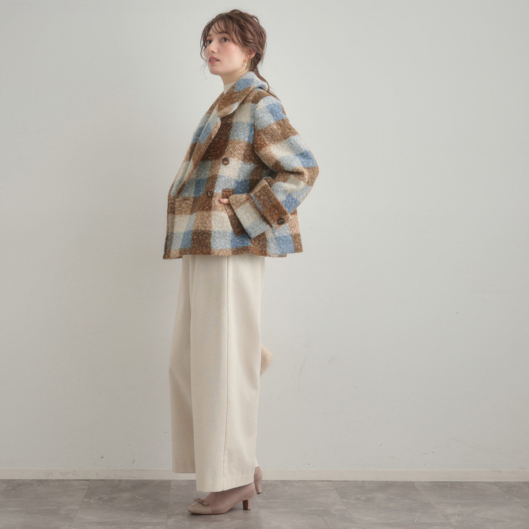 Couture broach「【S-LL/無地・チェック柄】プードルボア ショートコート」|ピーコート|