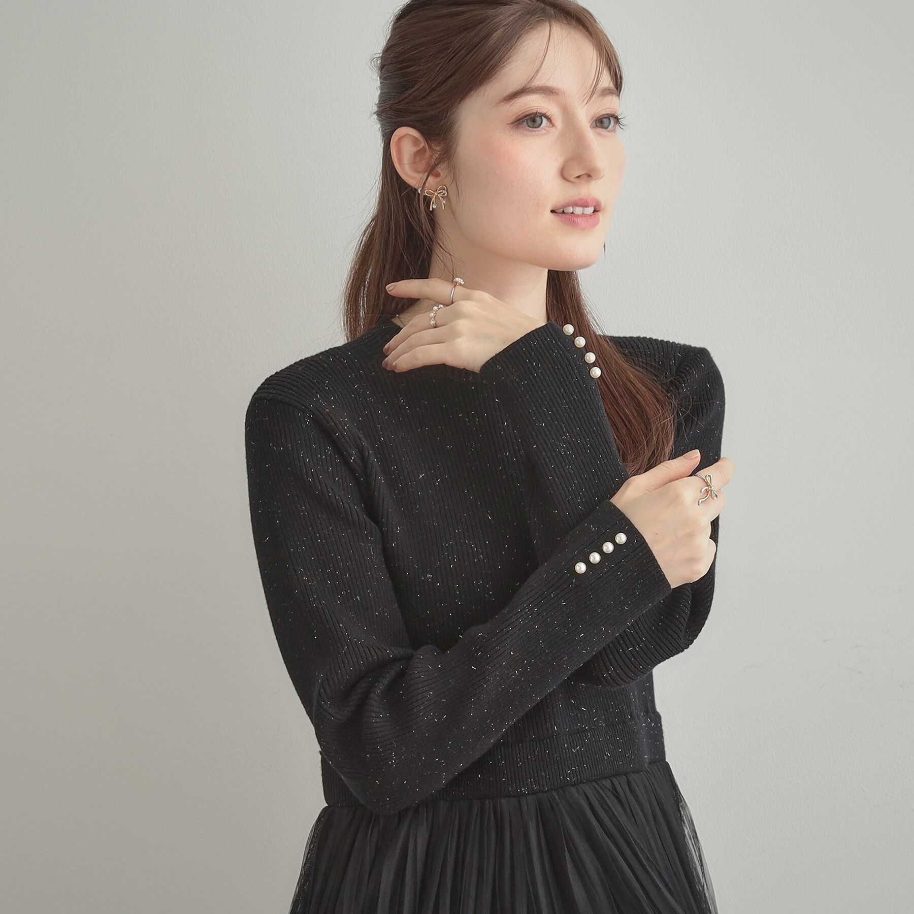 Couture broach「【S-LL/キラキラリブニット】チュールドッキング ワンピース」|ワンピース|