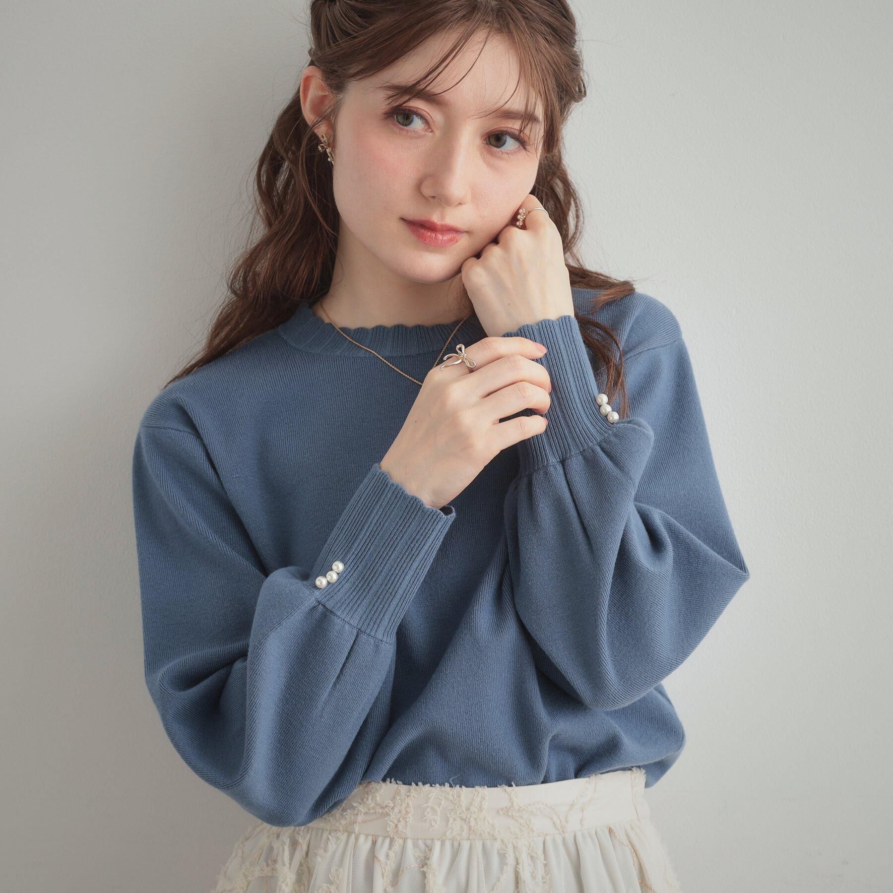 Couture broach「【洗える/スカラデザイン】パフスリーブ ニット」|ニット・セーター|ブルー(093)