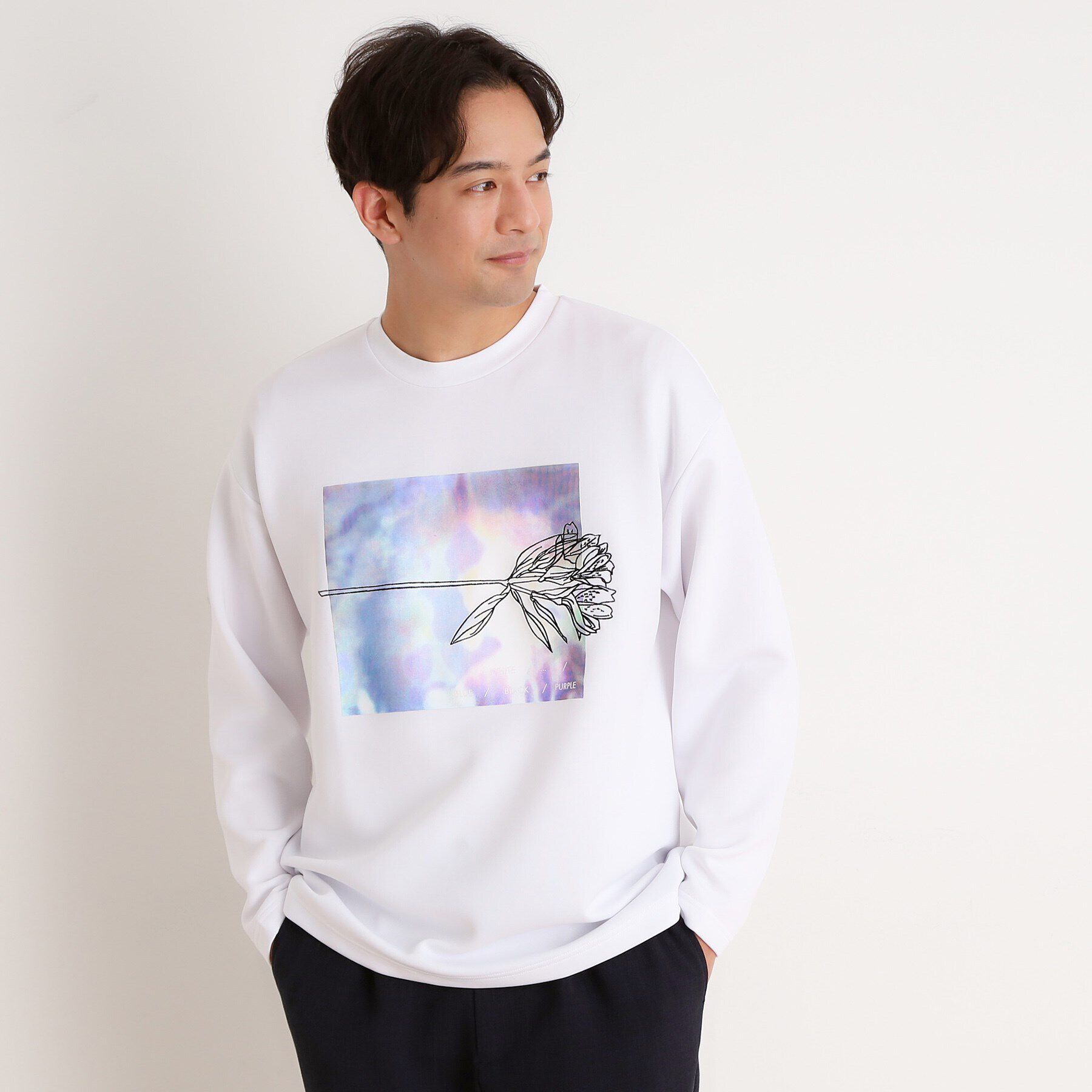 THE SHOP TK「フラワー刺繍＋グラフィックロングTシャツ」|Tシャツ・カットソー|オフホワイト(003