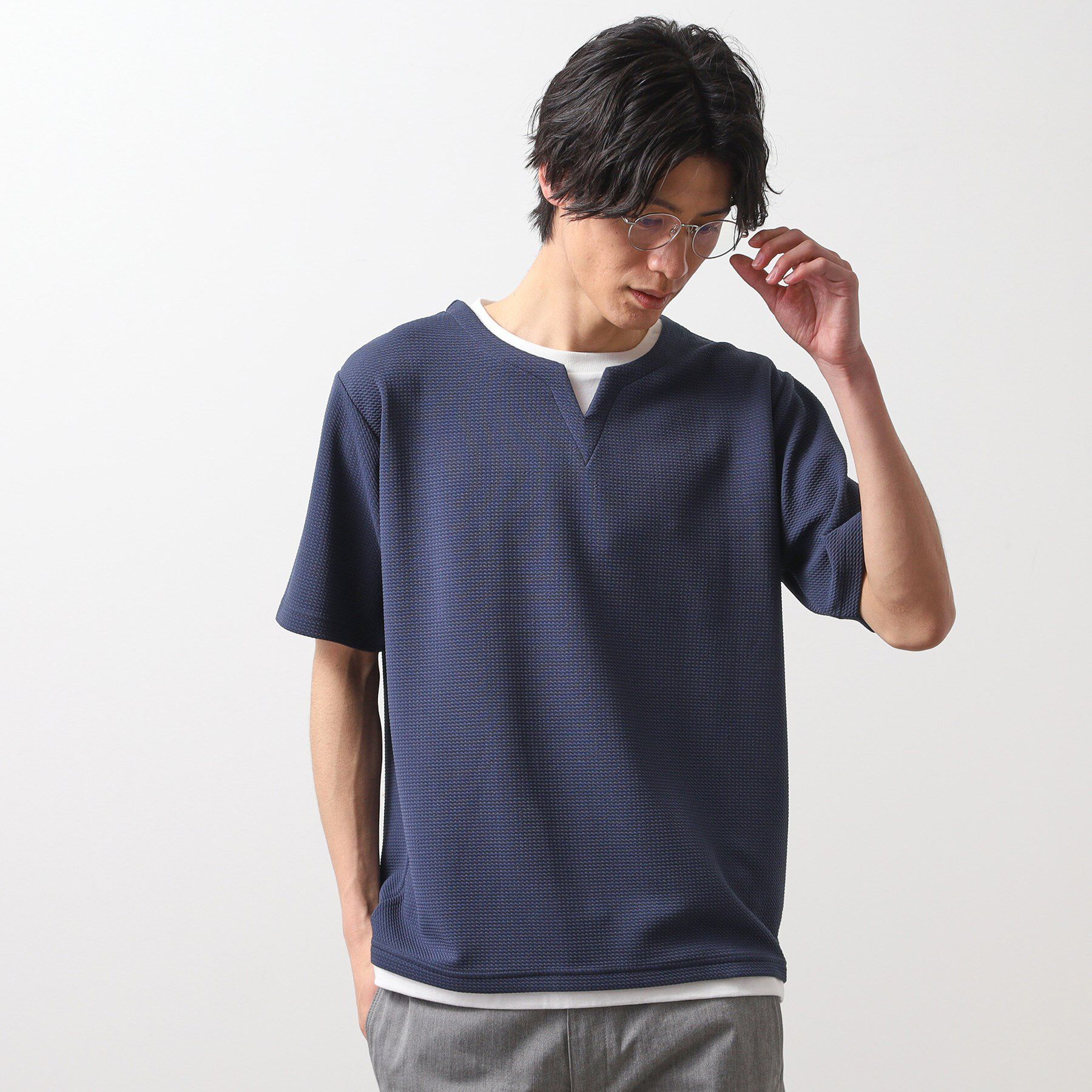 THE SHOP TK「ミニフクレキーネック半袖Tシャツ」|Tシャツ・カットソー|