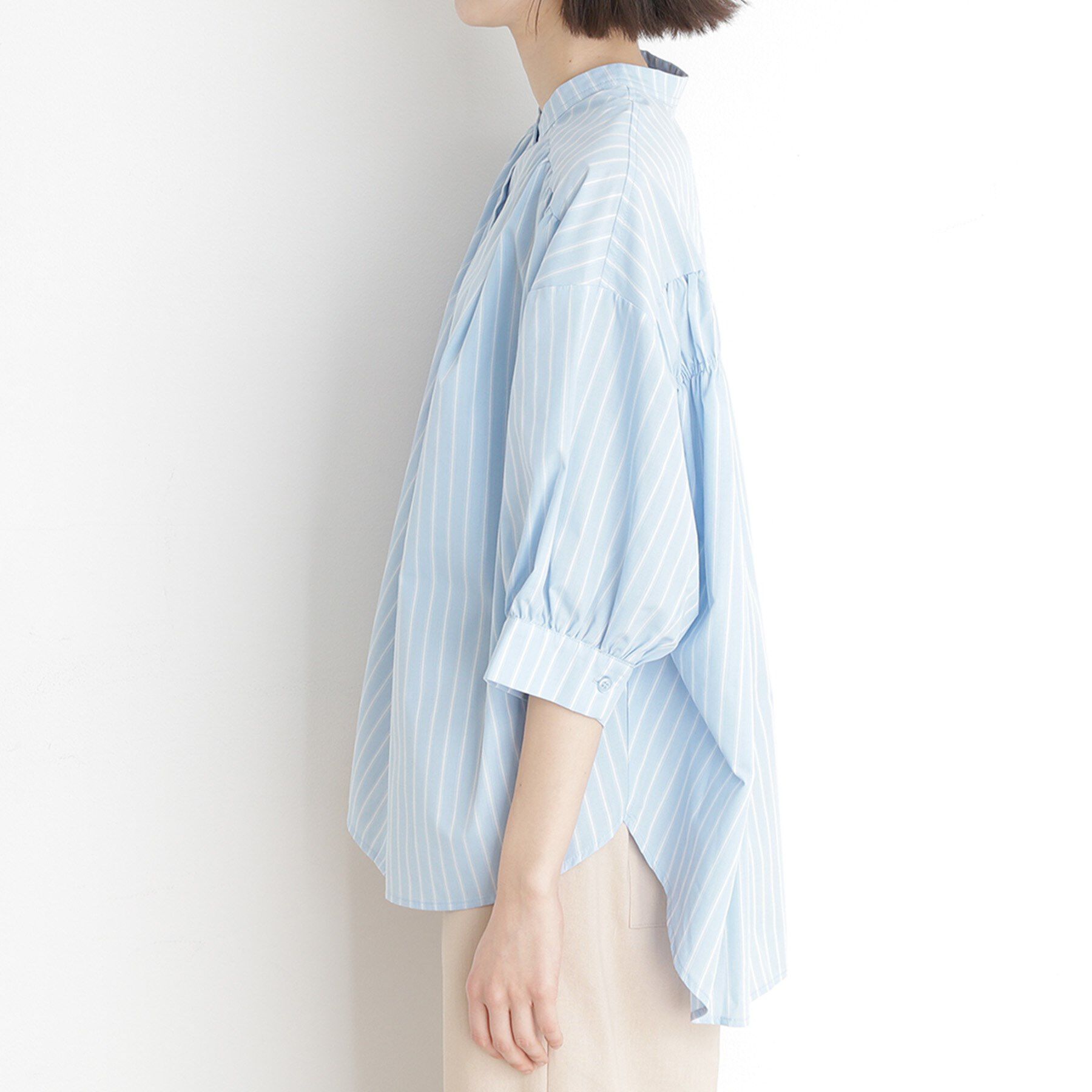 THE SHOP TK「【体型カバー】6分袖バックシャーリングシャツ/洗える」|シャツ・ブラウス|