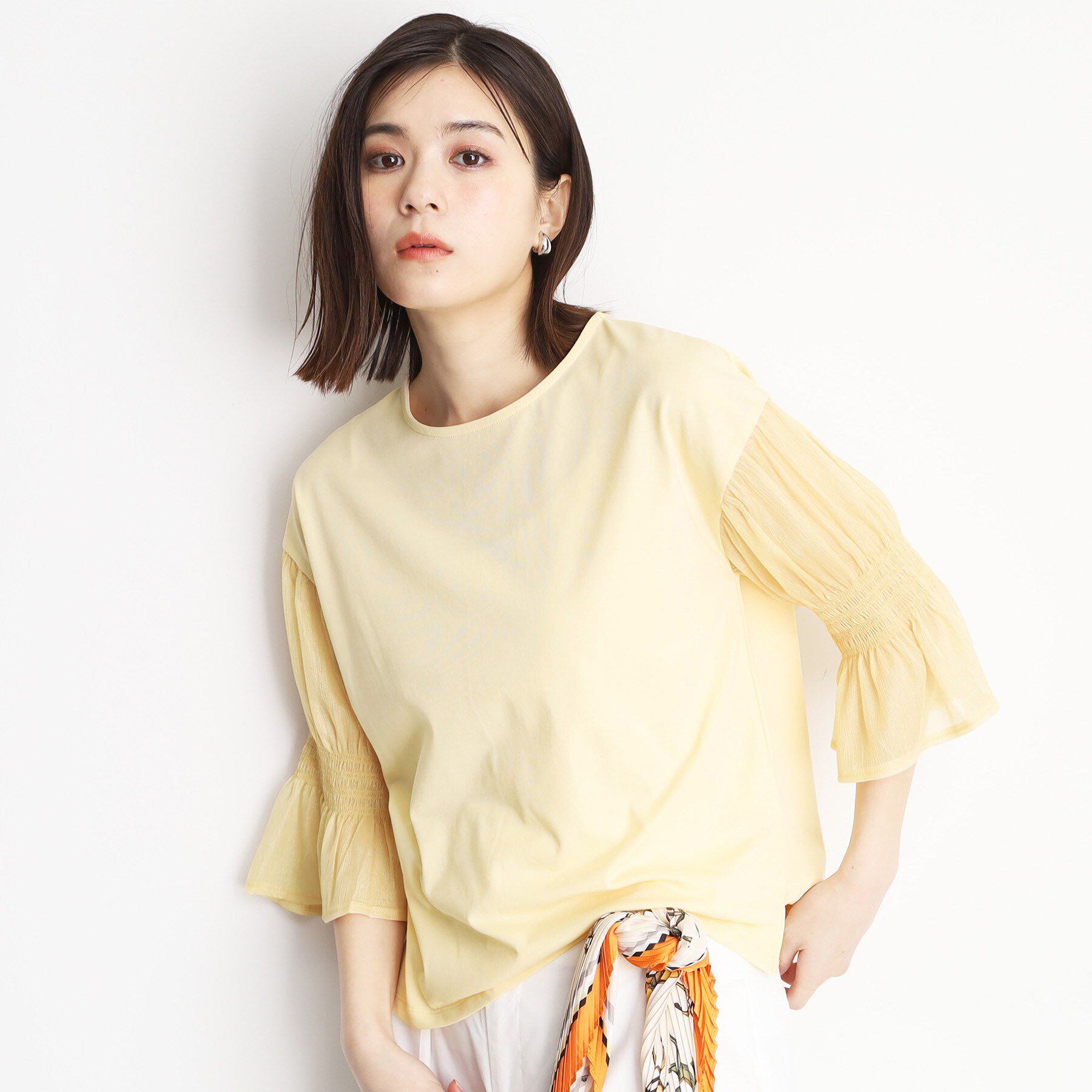 THE SHOP TK「袖シャーリングシアープルオーバー【洗濯機OK】」|Tシャツ・カットソー|