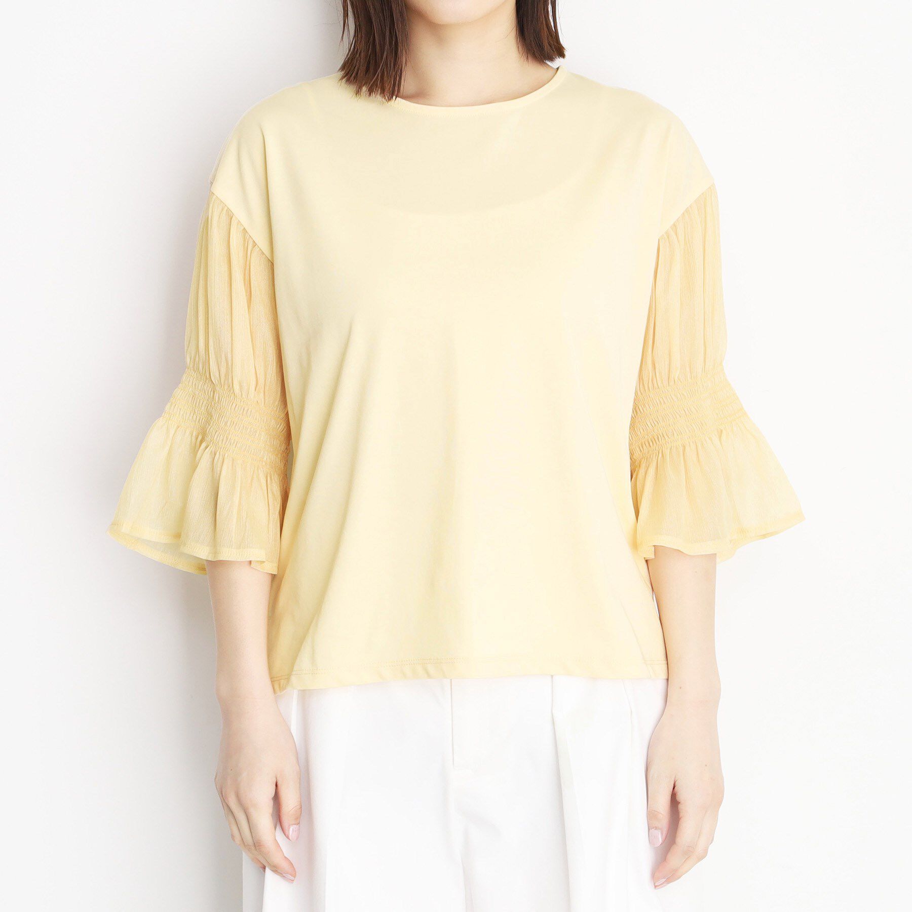 THE SHOP TK「袖シャーリングシアープルオーバー【洗濯機OK】」|Tシャツ・カットソー|