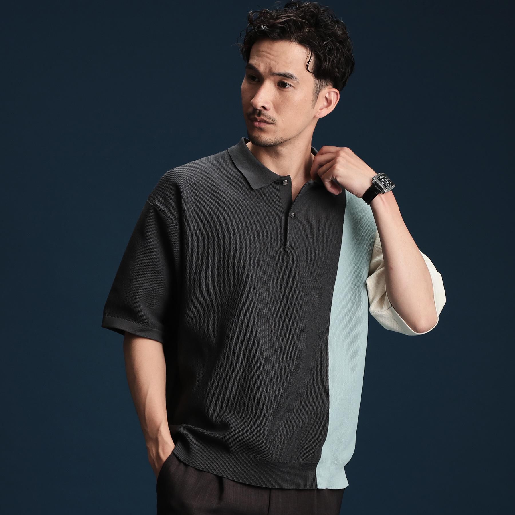 THE SHOP TK「パネルニットポロシャツ」|ポロシャツ|