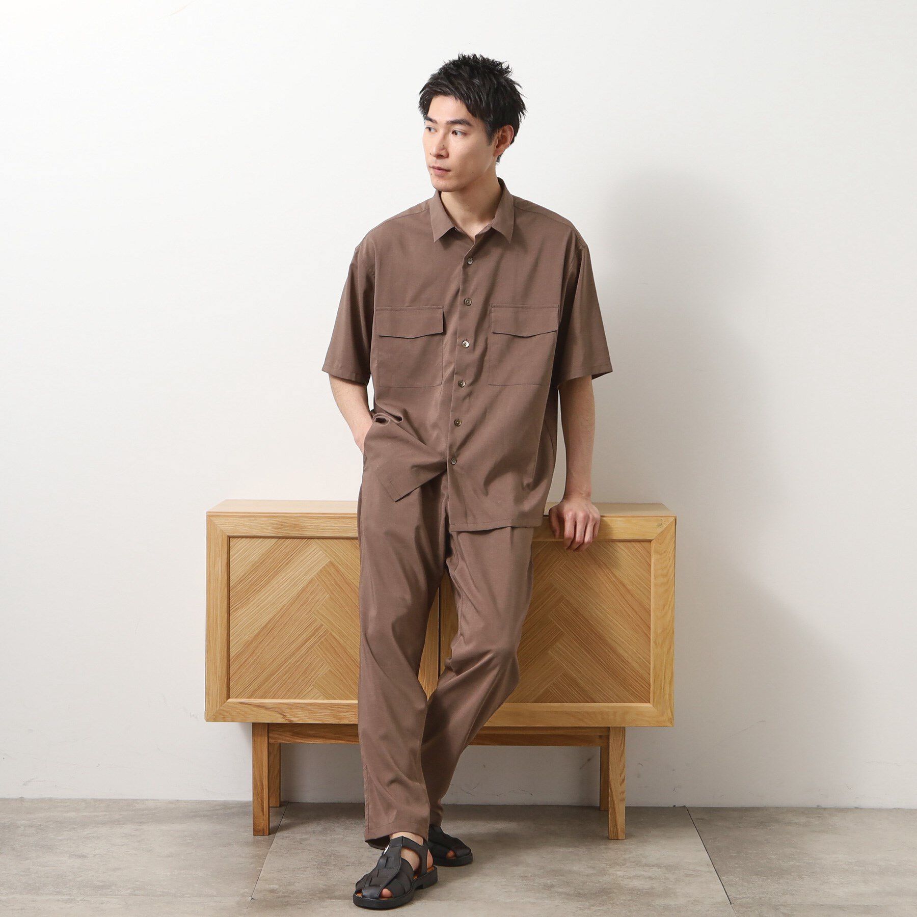 THE SHOP TK「クールファイバーダブルフラップ半袖シャツ　接触冷感／吸水速乾／UVケア／軽量／セットアップ可」|シャツ・ブラウス|