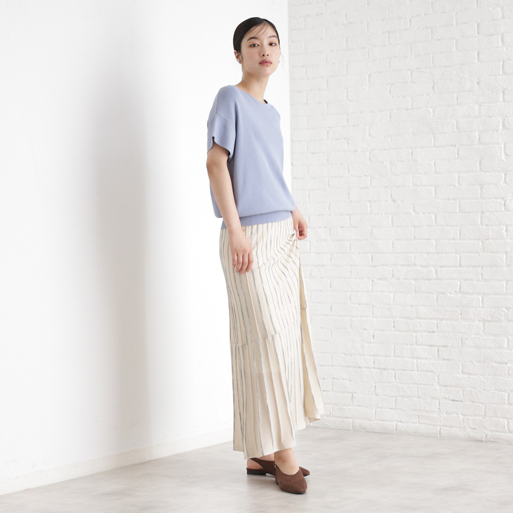 THE SHOP TK「ラメシアーストライプスカート【毛玉になりにくい/洗濯機OK】」|スカート|